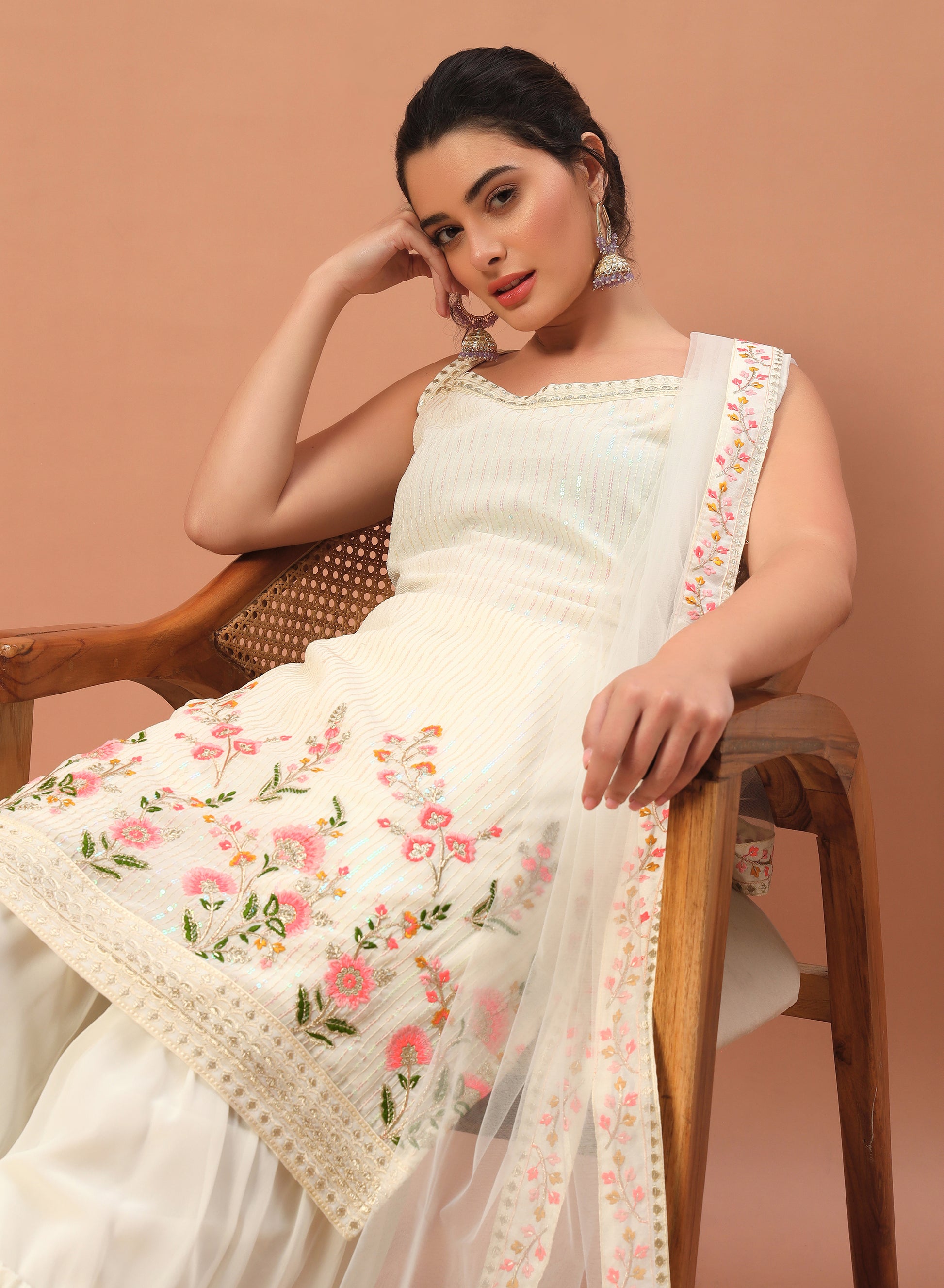 Astonishing Off-White Sequins Georgette Eid Special Sharara Suit