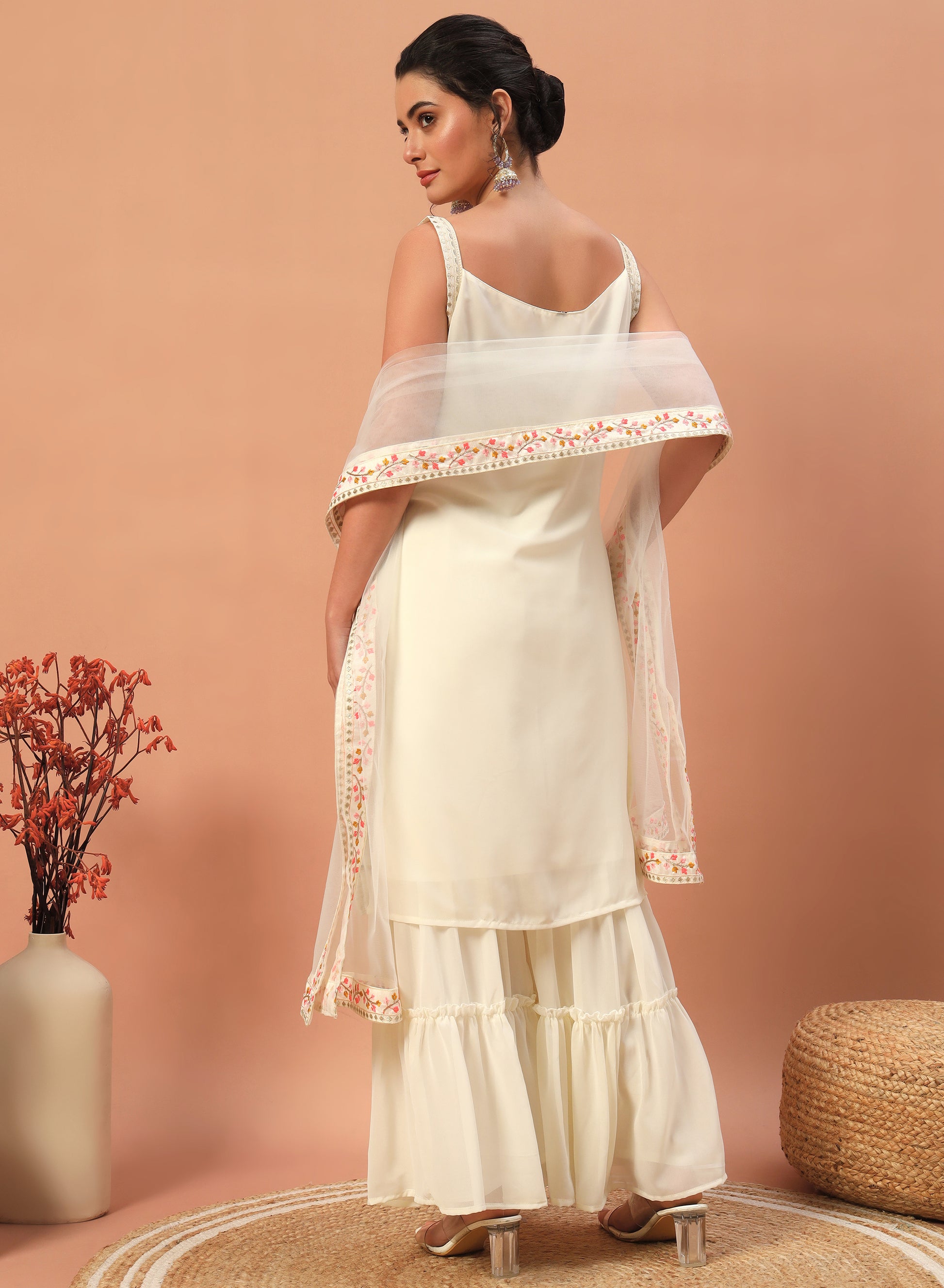 Astonishing Off-White Sequins Georgette Eid Special Sharara Suit