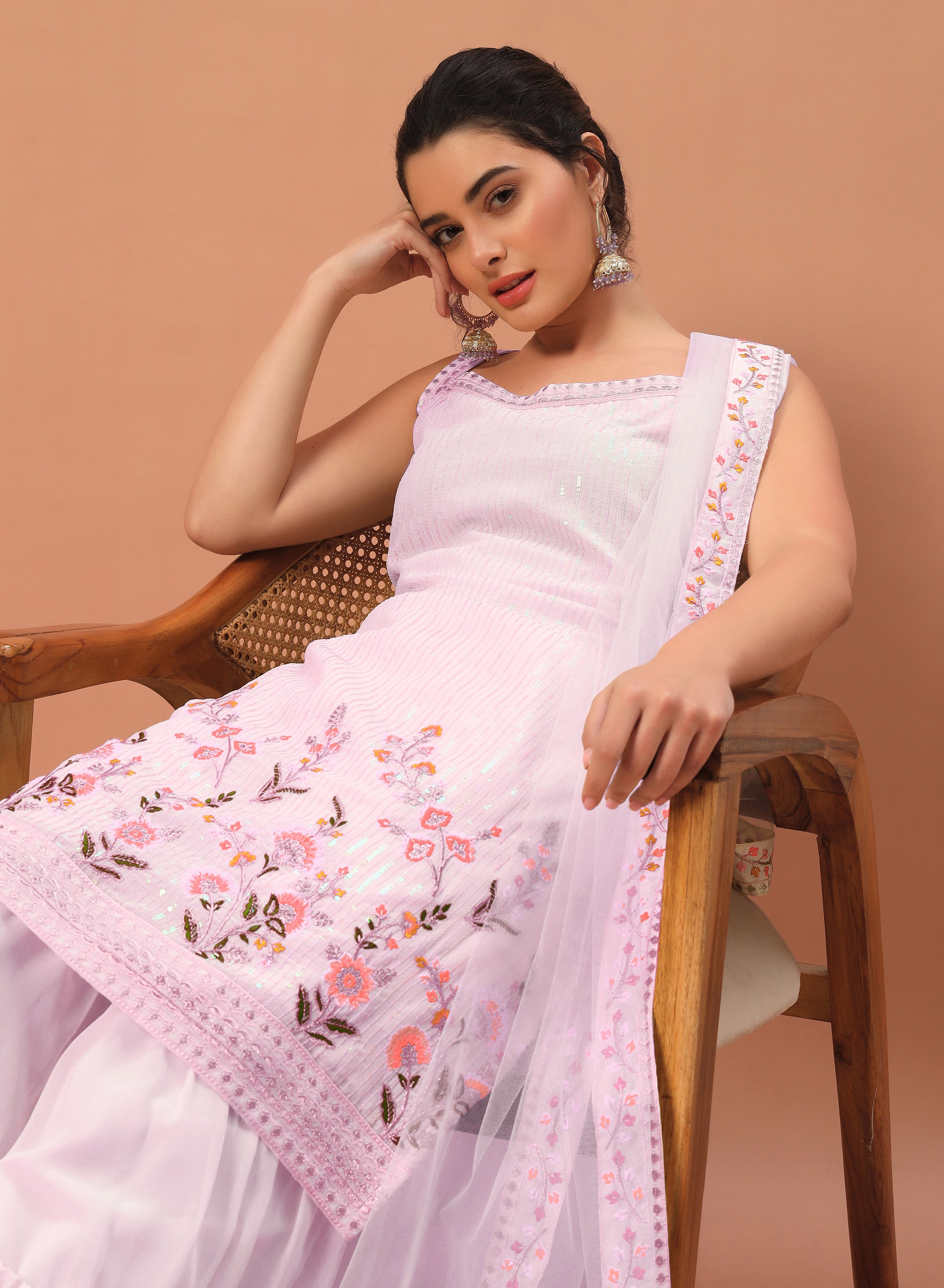 Gorgeous Pink Sequins Georgette Eid Speacial Sharara Suit with Dupatta