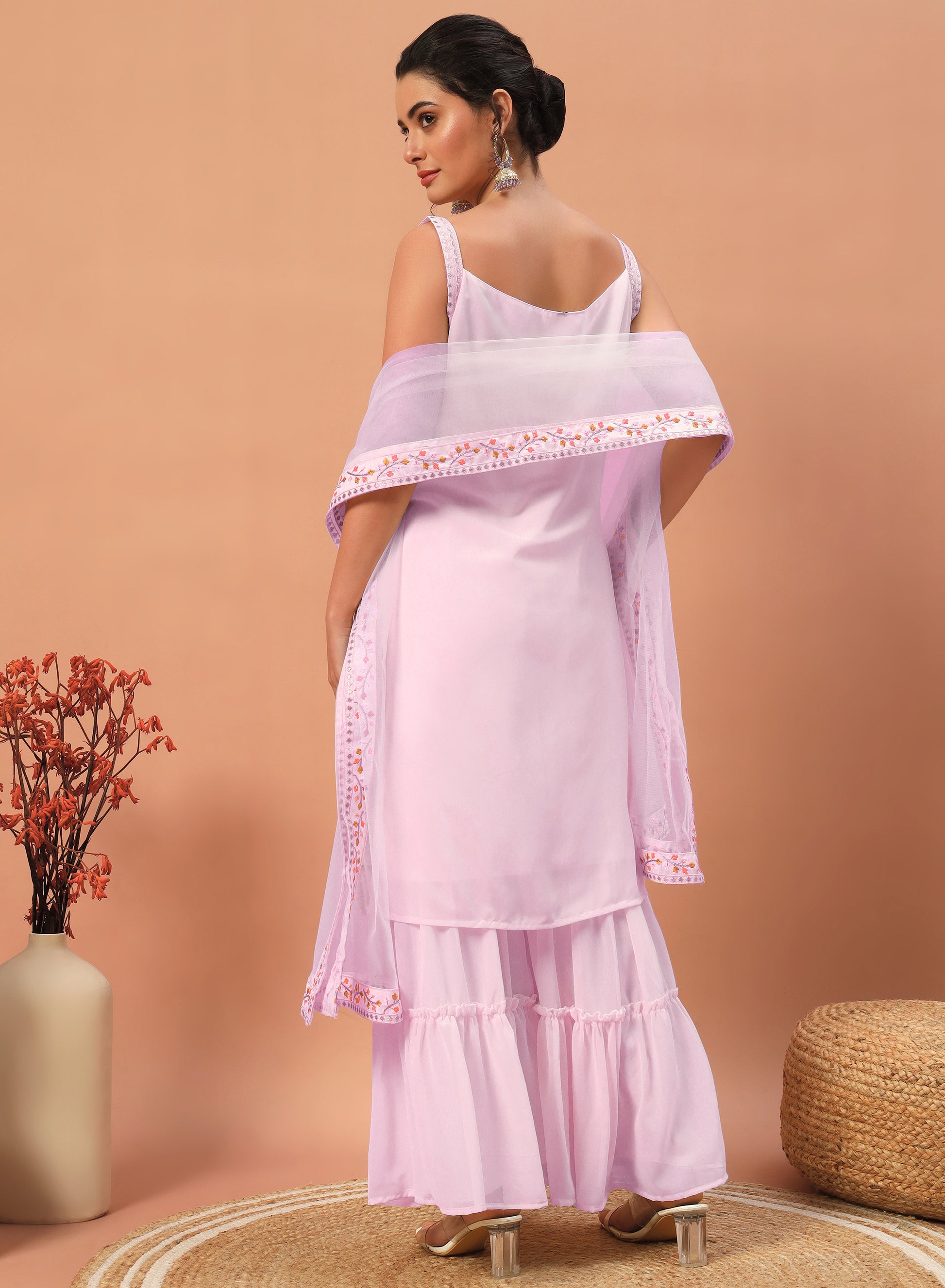 Gorgeous Pink Sequins Georgette Eid Speacial Sharara Suit with Dupatta