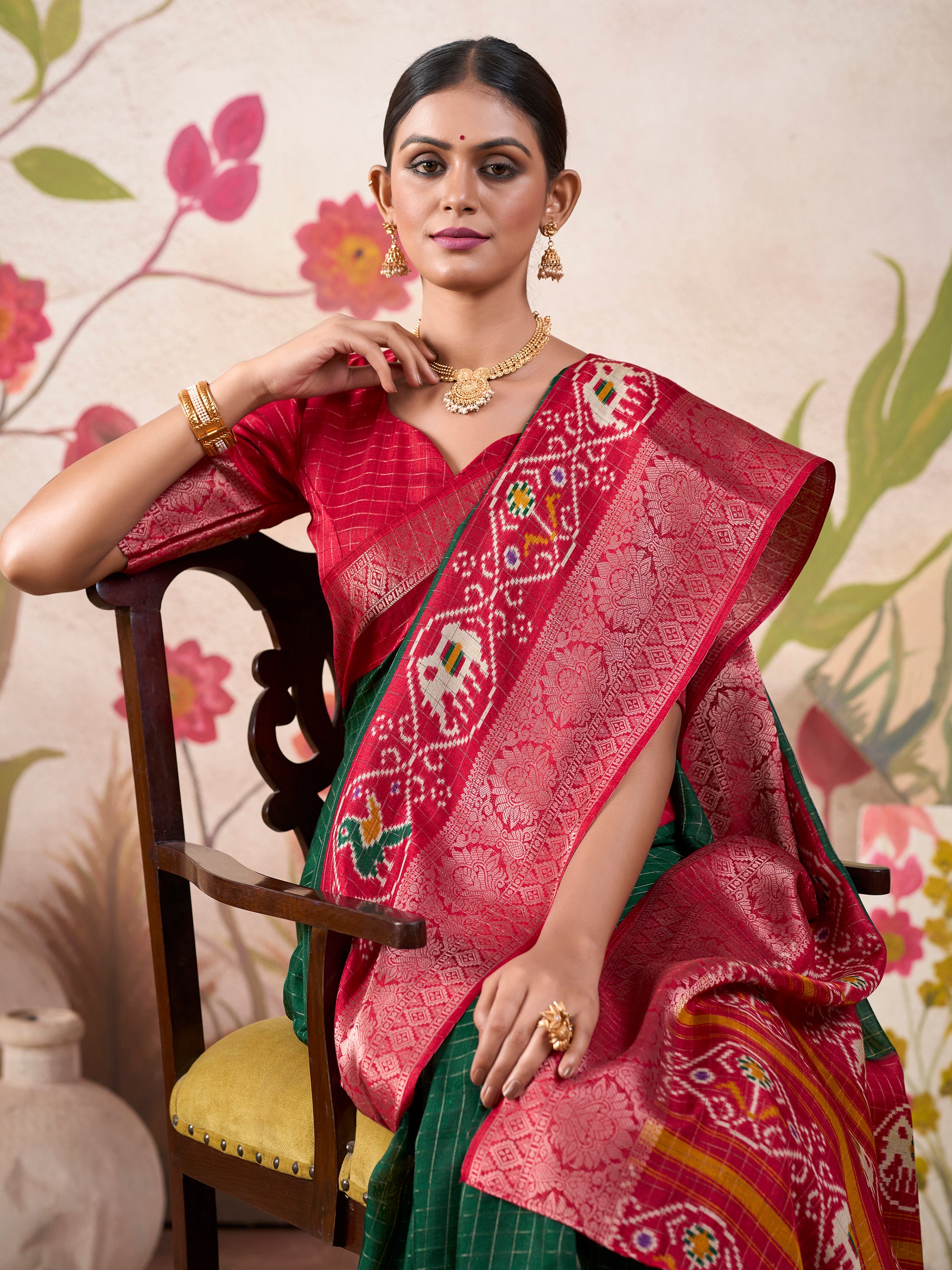Fascinating Green Patola Printed Tussar Silk Festival Wear Saree