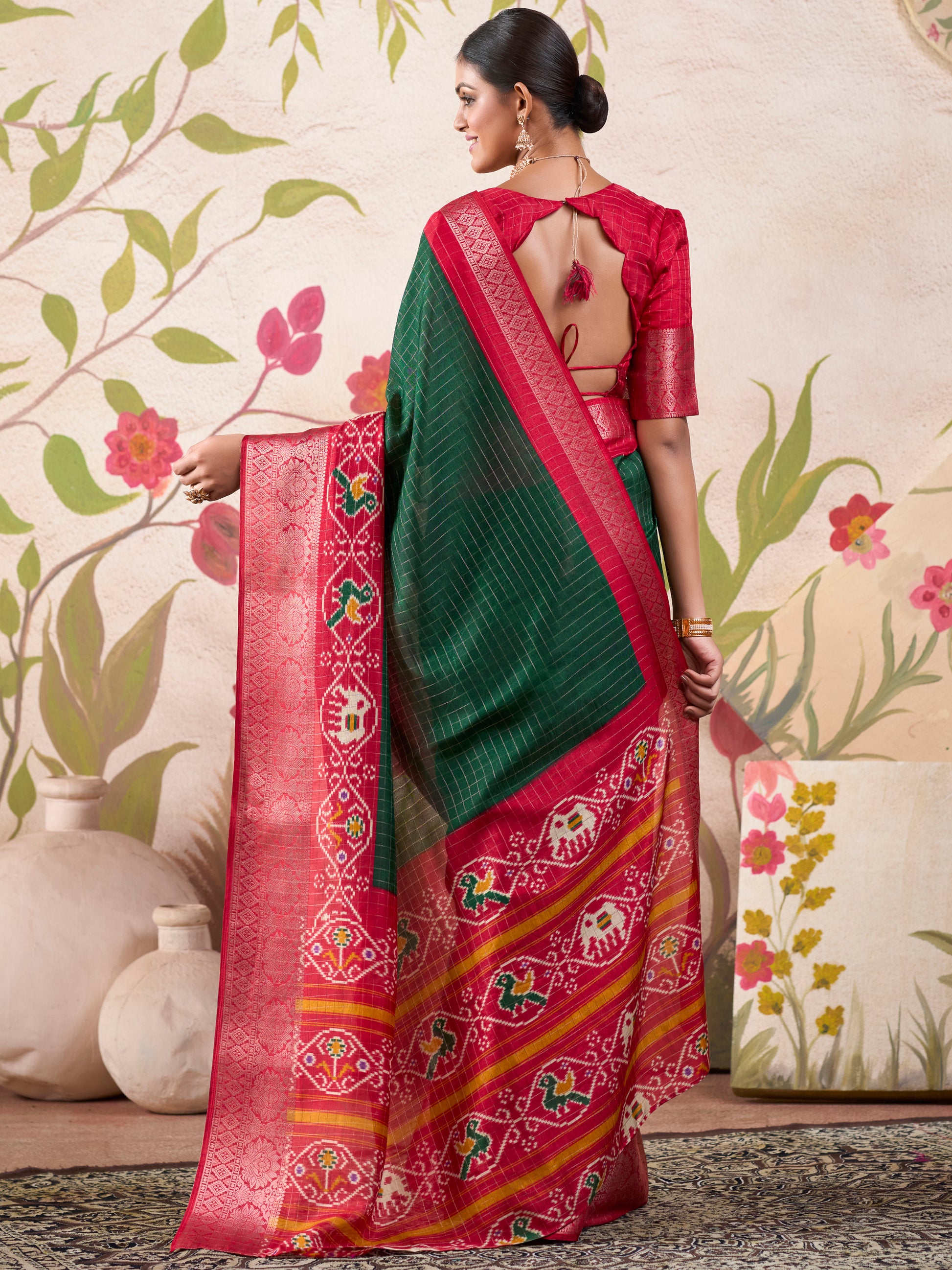 Fascinating Green Patola Printed Tussar Silk Festival Wear Saree