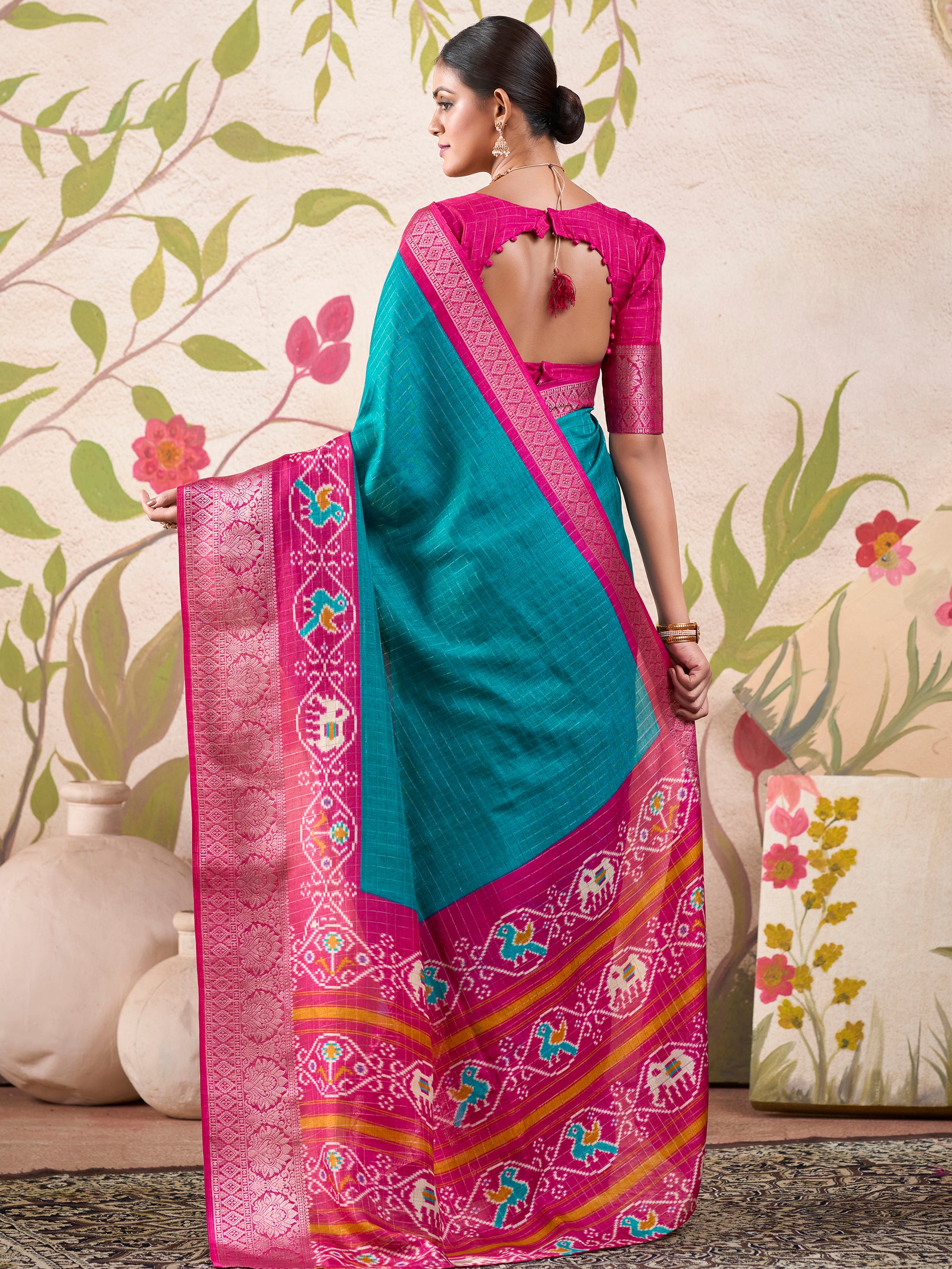 Attractive Blue Patola Printed Tussar Silk Traditional Saree With Blouse
