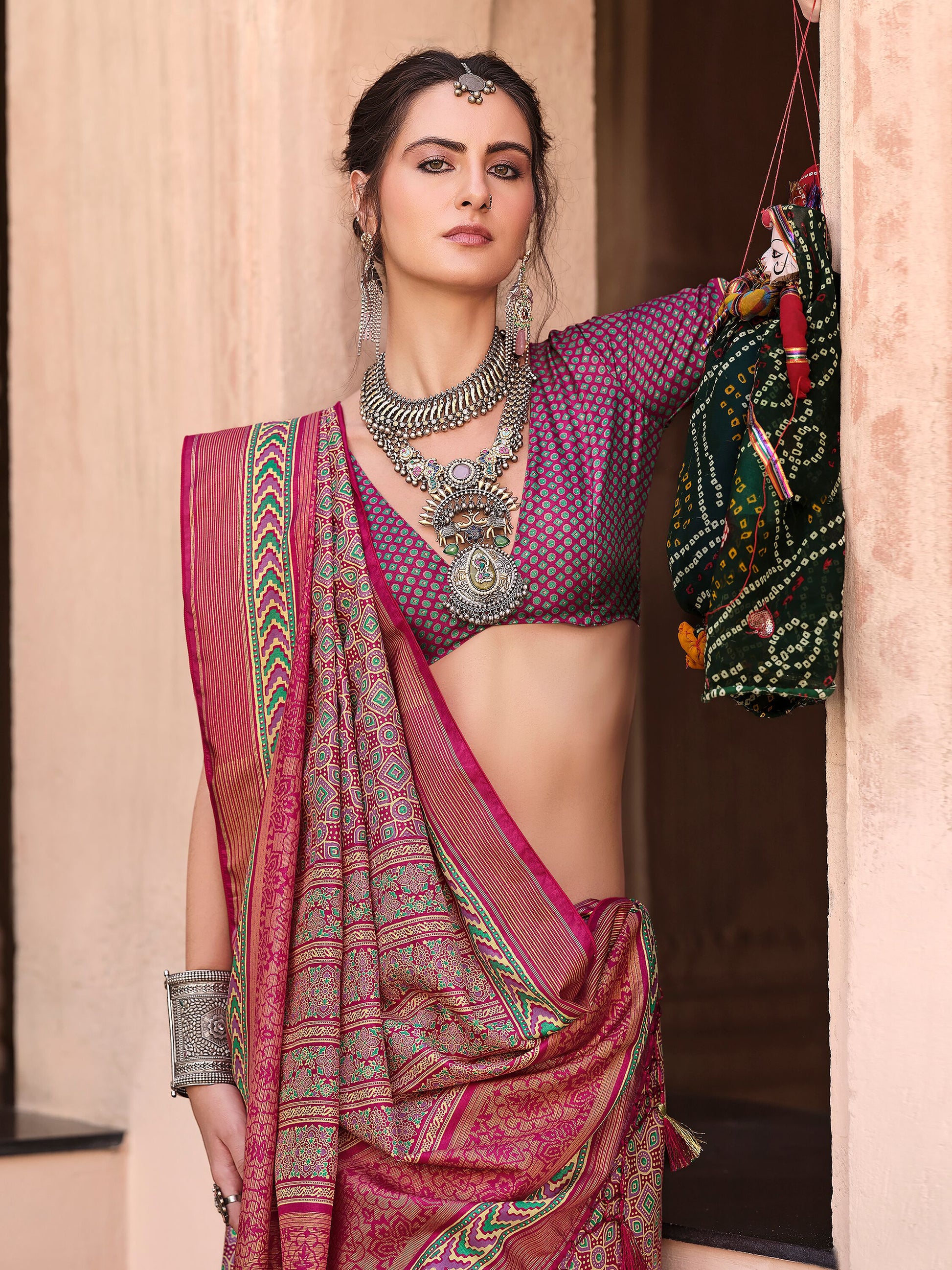 Gorgeous Wine Digital Printed Silk Event Wear Saree With Blouse