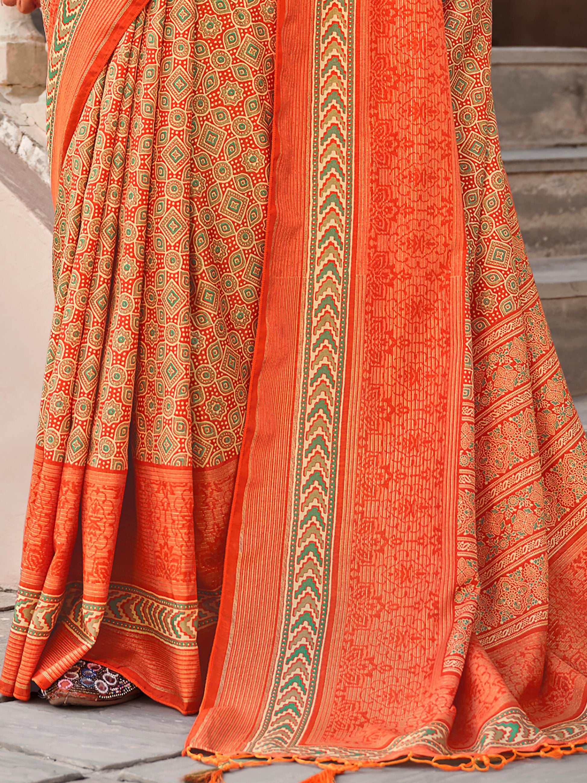 Glamorous Orange Digital Printed Silk Traditional Saree With Blouse