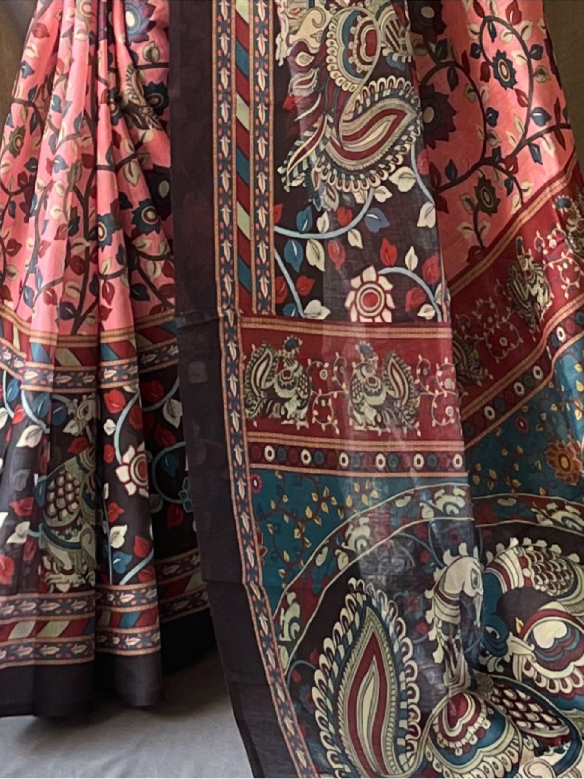 Gorgeous Pink Kalamkari Printed Cotton Festival Wear Saree With Blouse