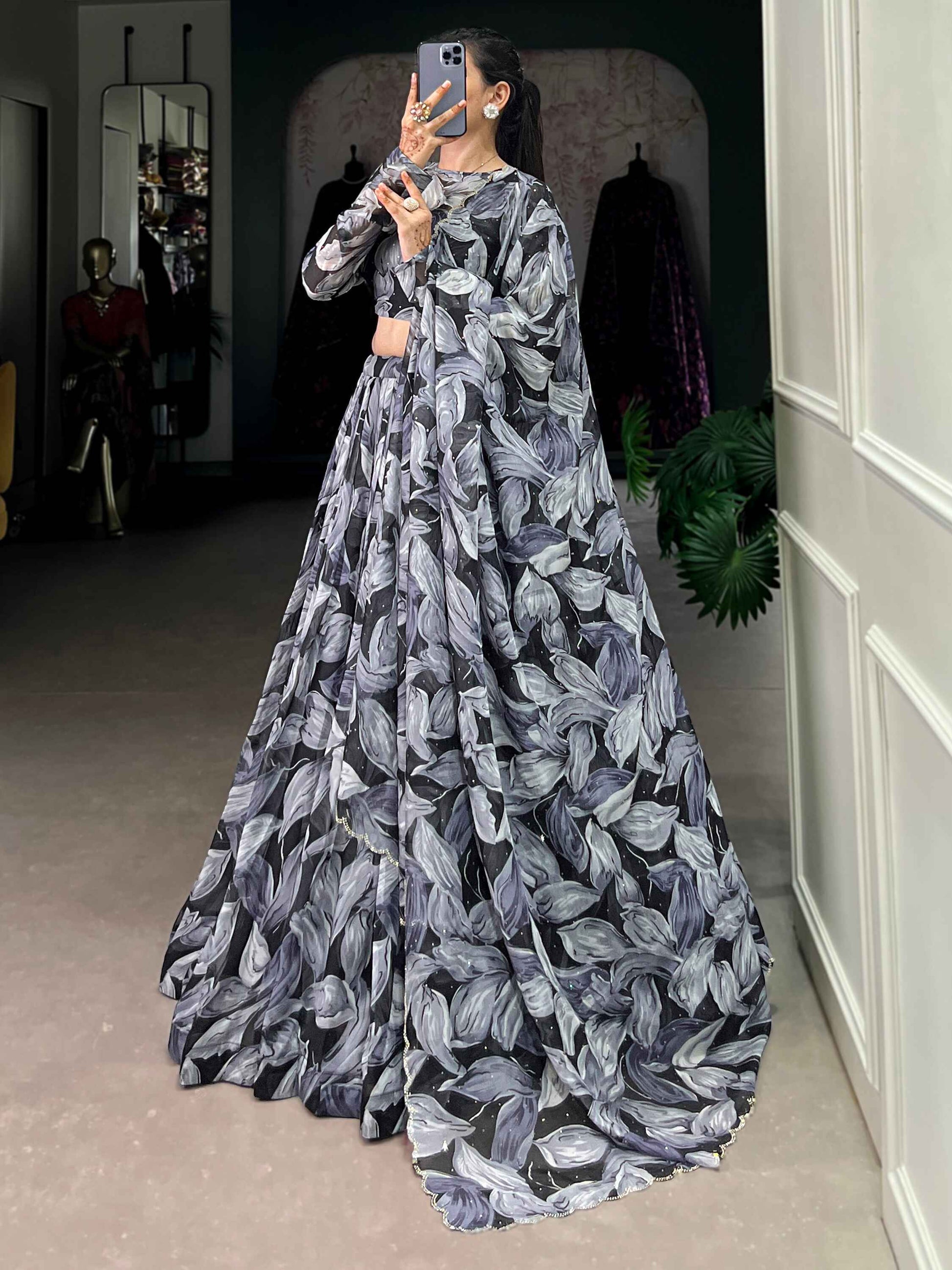 Adorable Black Digital Printed Silk Party Wear Lehenga Choli With Dupatta