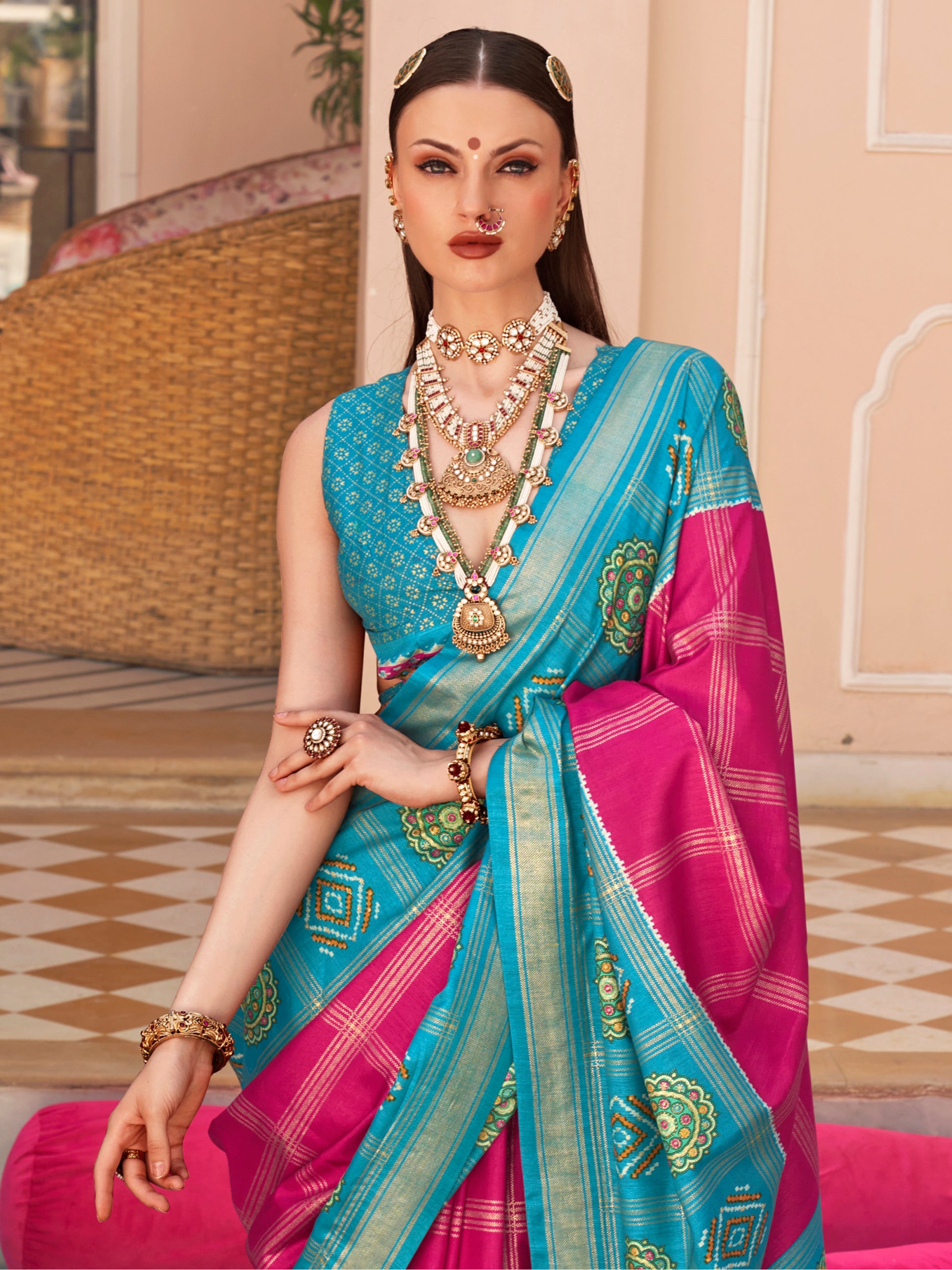 Wonderful Rani Pink Patola Printed Silk Festival Wear Saree With Blouse