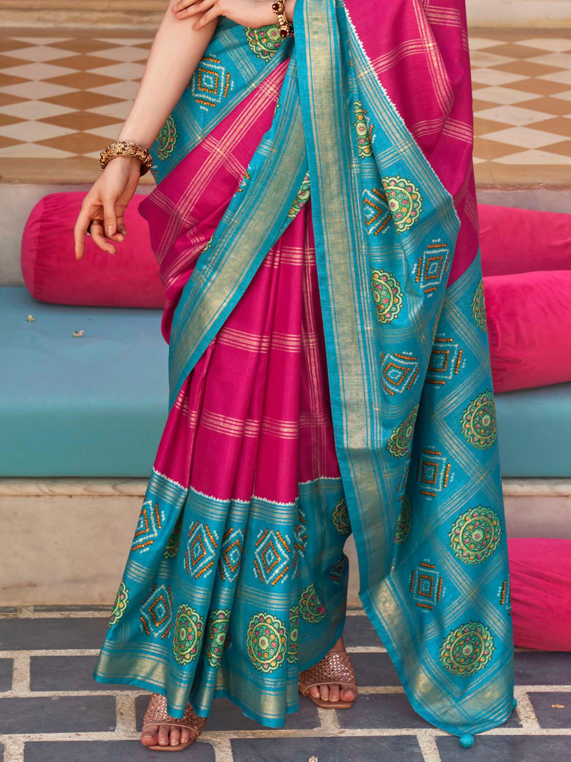 Wonderful Rani Pink Patola Printed Silk Festival Wear Saree With Blouse