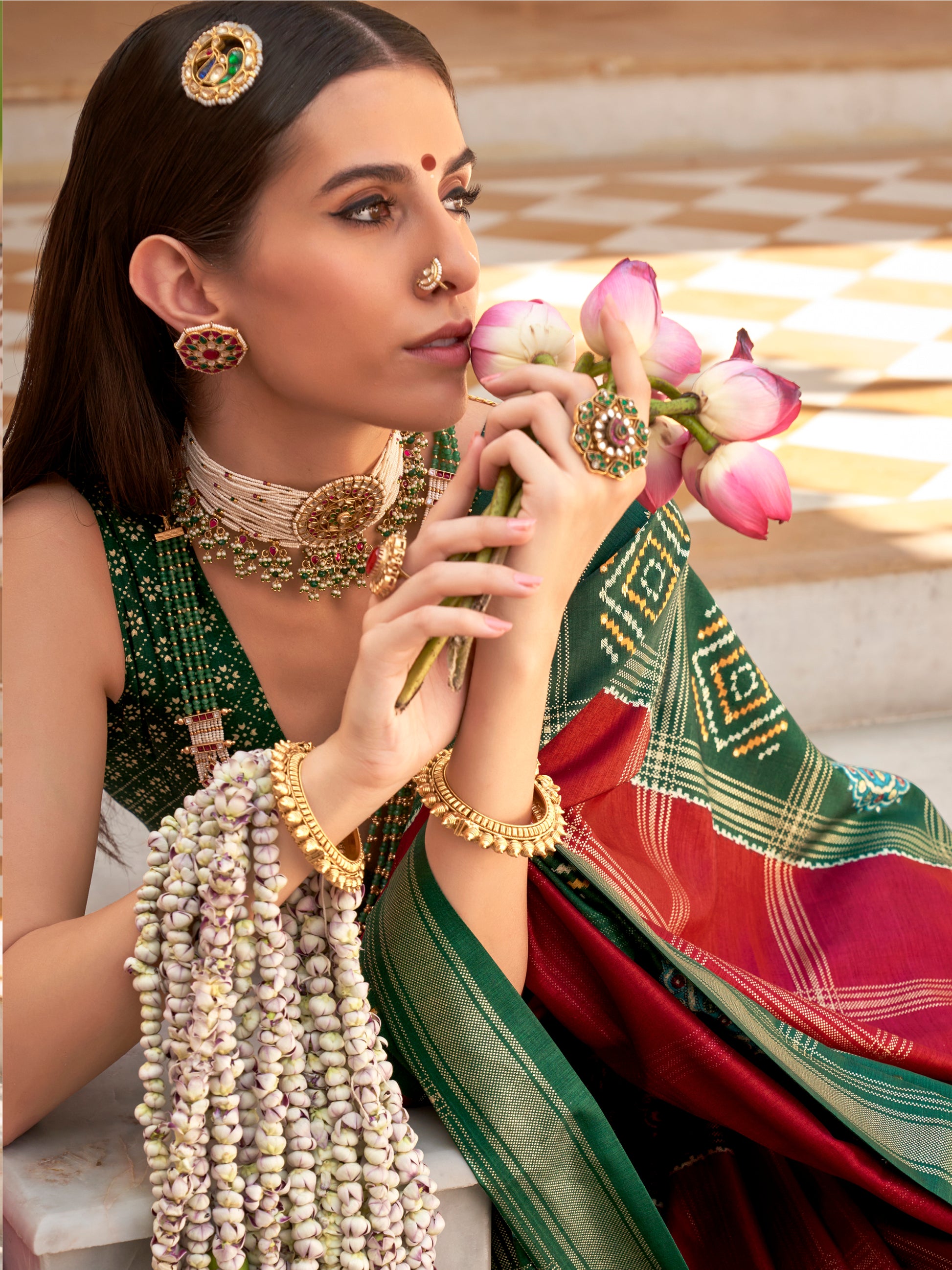 Astonishing Red Patola Printed Silk Event Wear Saree With Blouse