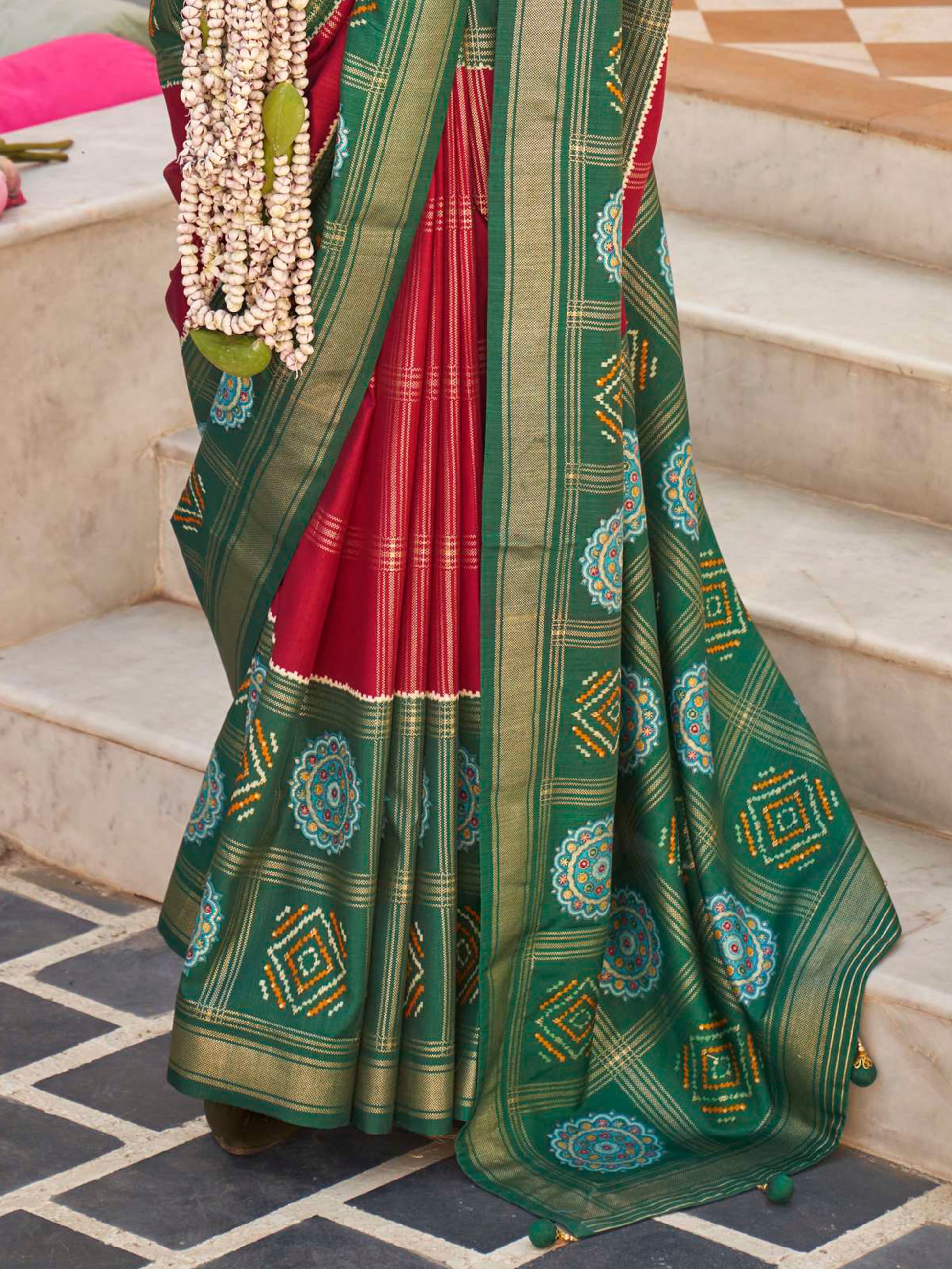 Astonishing Red Patola Printed Silk Event Wear Saree With Blouse