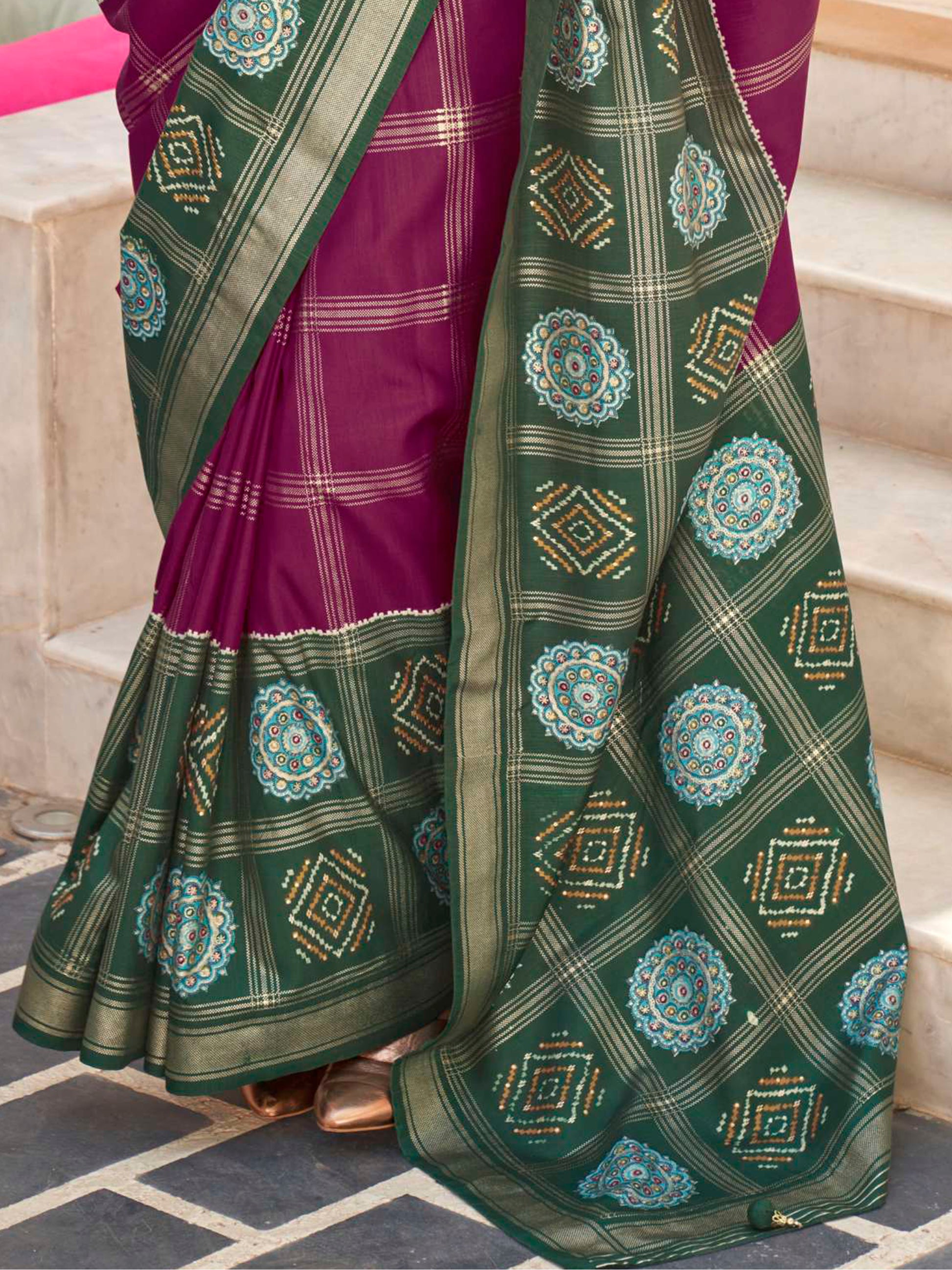 Marvelous Purple Patola Printed Silk Traditional Saree With Blouse