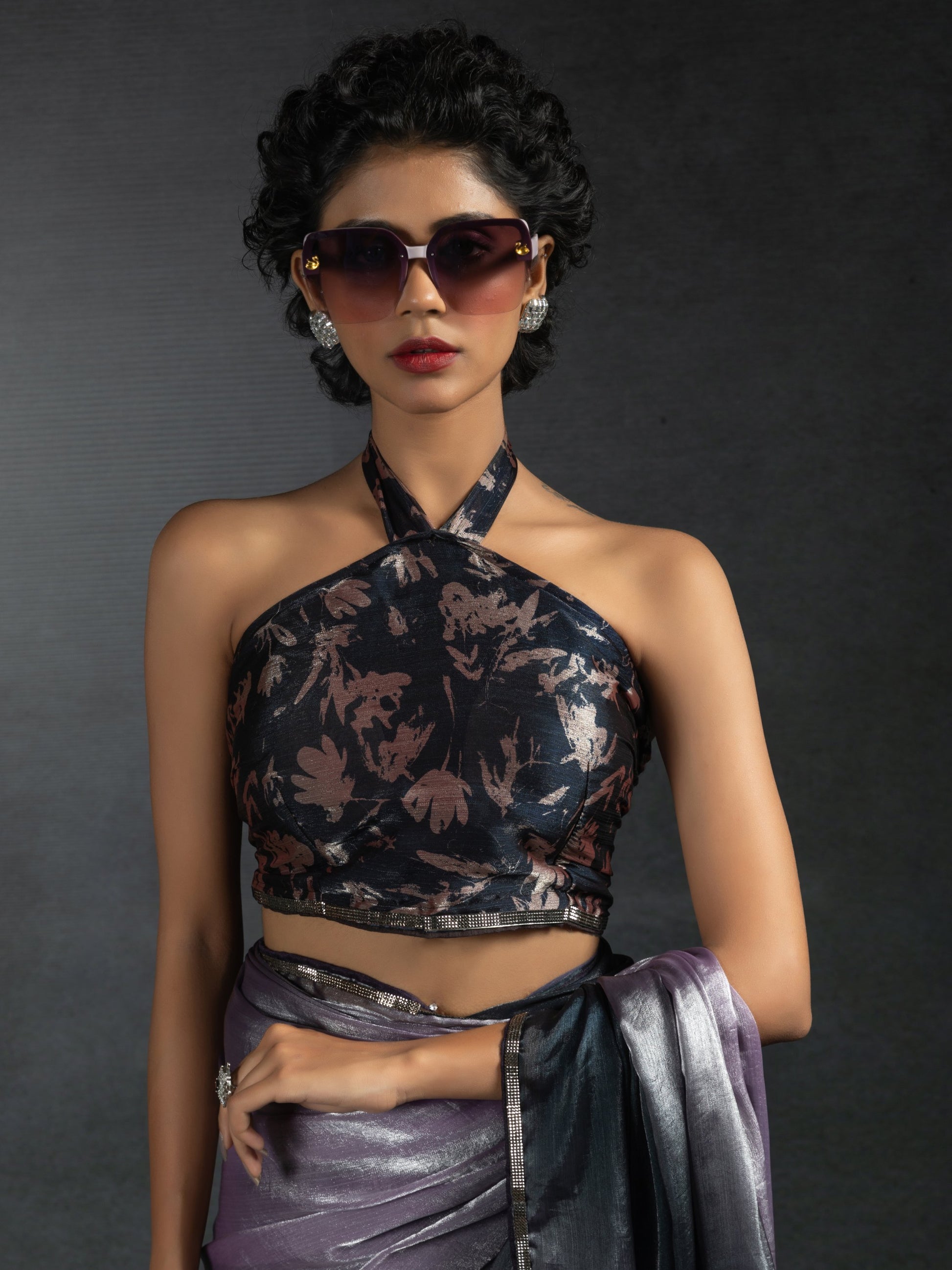 Beautiful Lavender Satin Bollywood Pre-Stitched Saree With Blouse