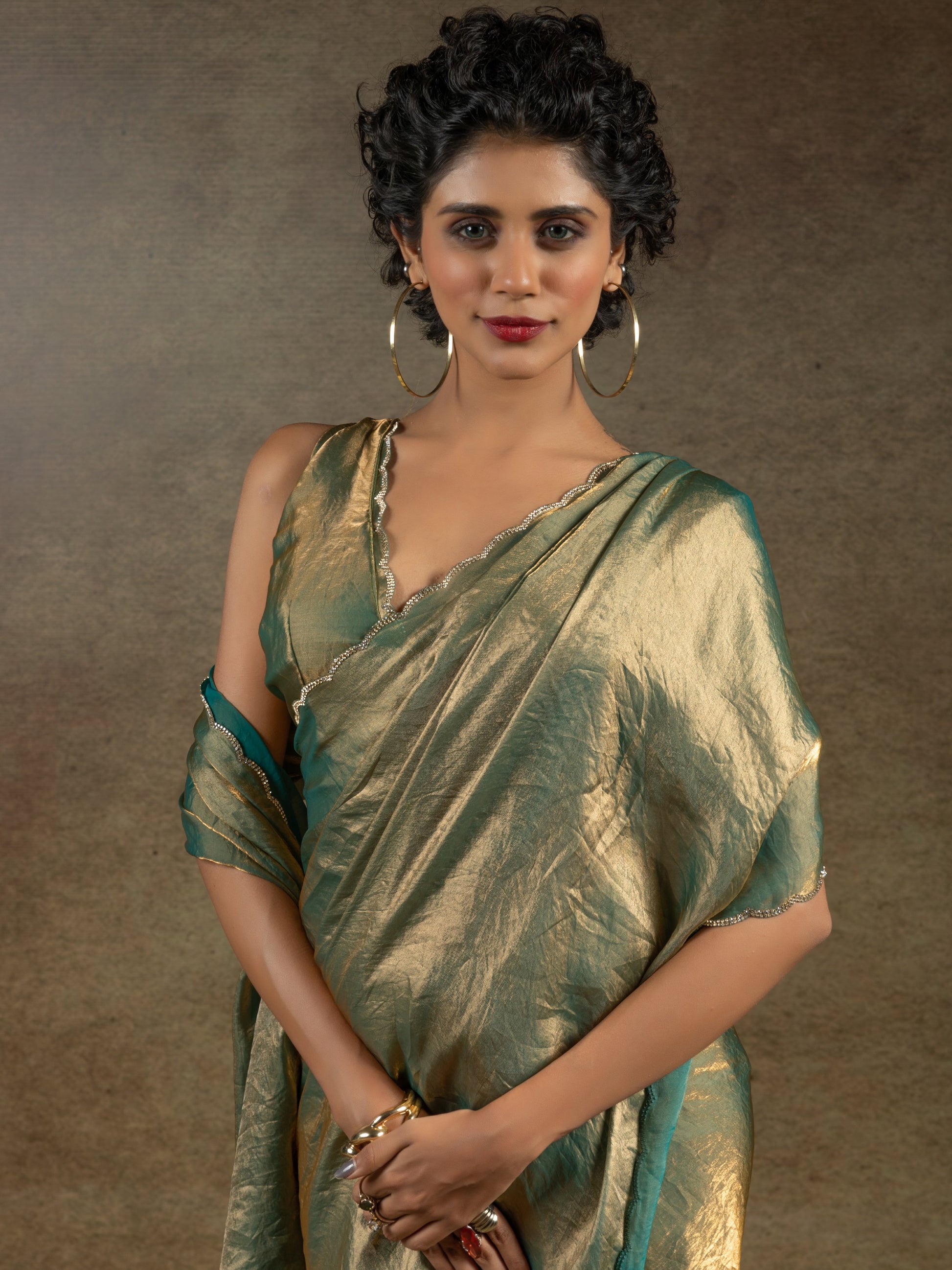 Incredible Green Border Work Satin Party Wear Pre-Stitched Saree With Blouse