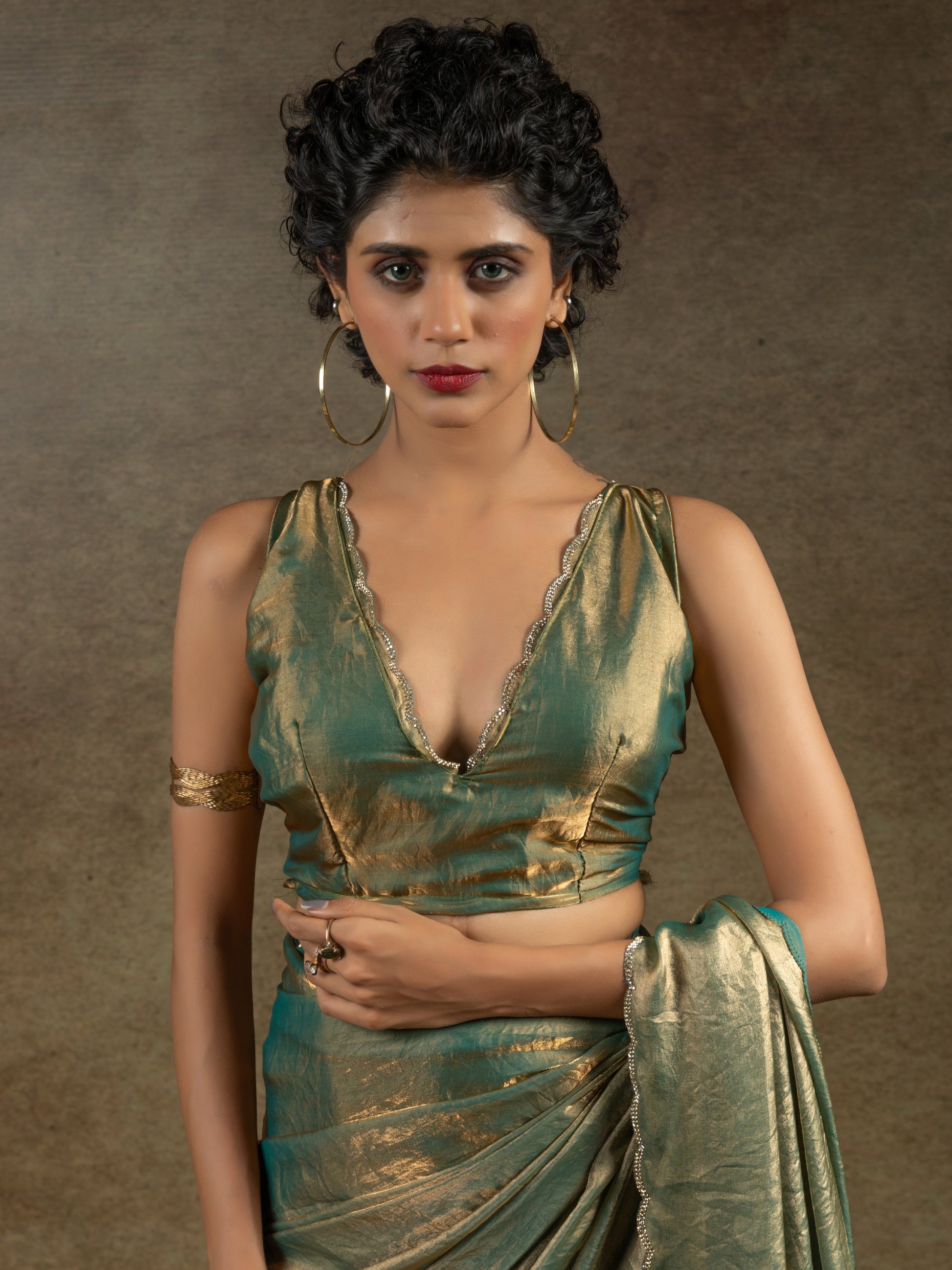 Incredible Green Border Work Satin Party Wear Pre-Stitched Saree With Blouse
