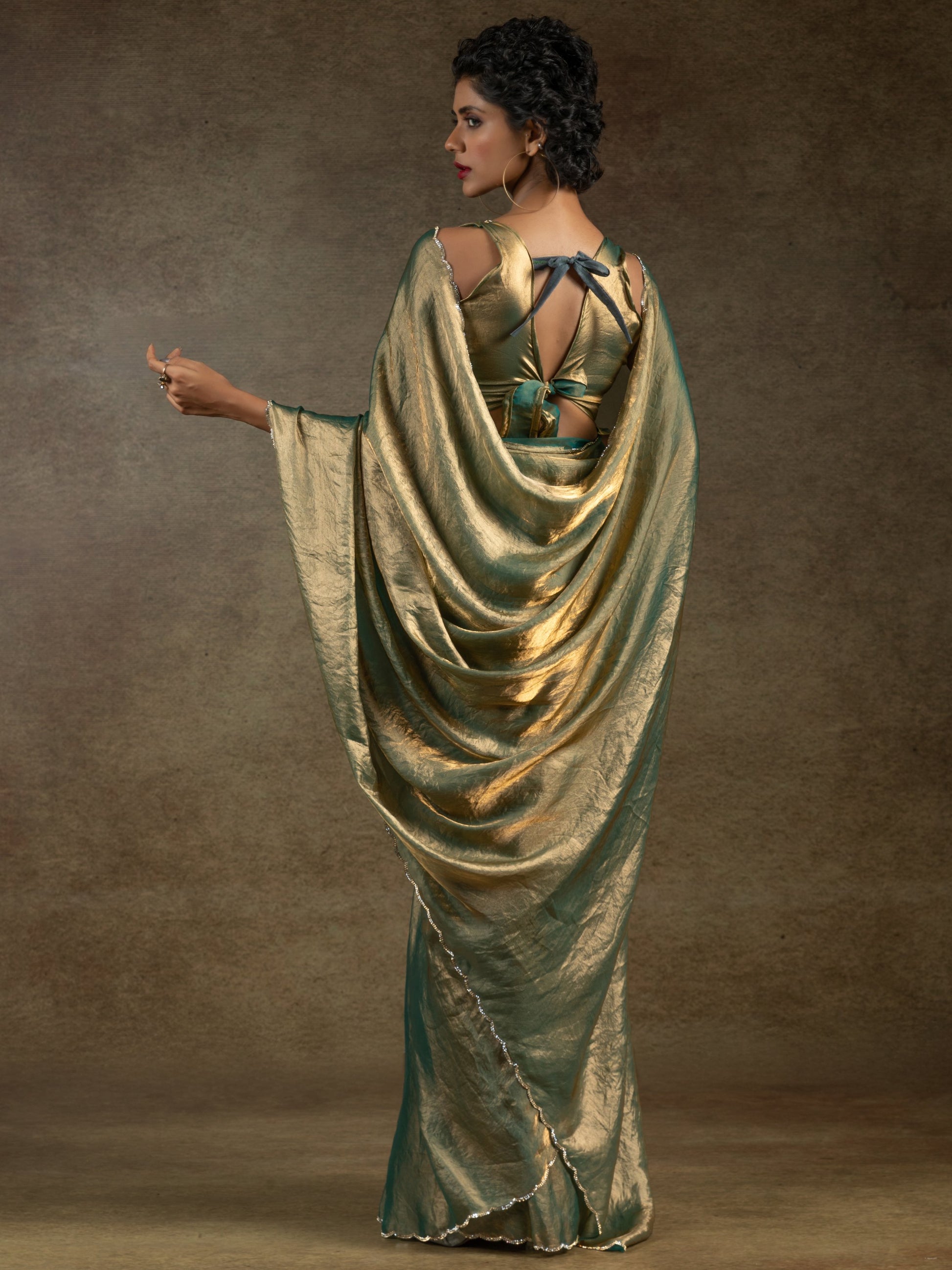 Incredible Green Border Work Satin Party Wear Pre-Stitched Saree With Blouse
