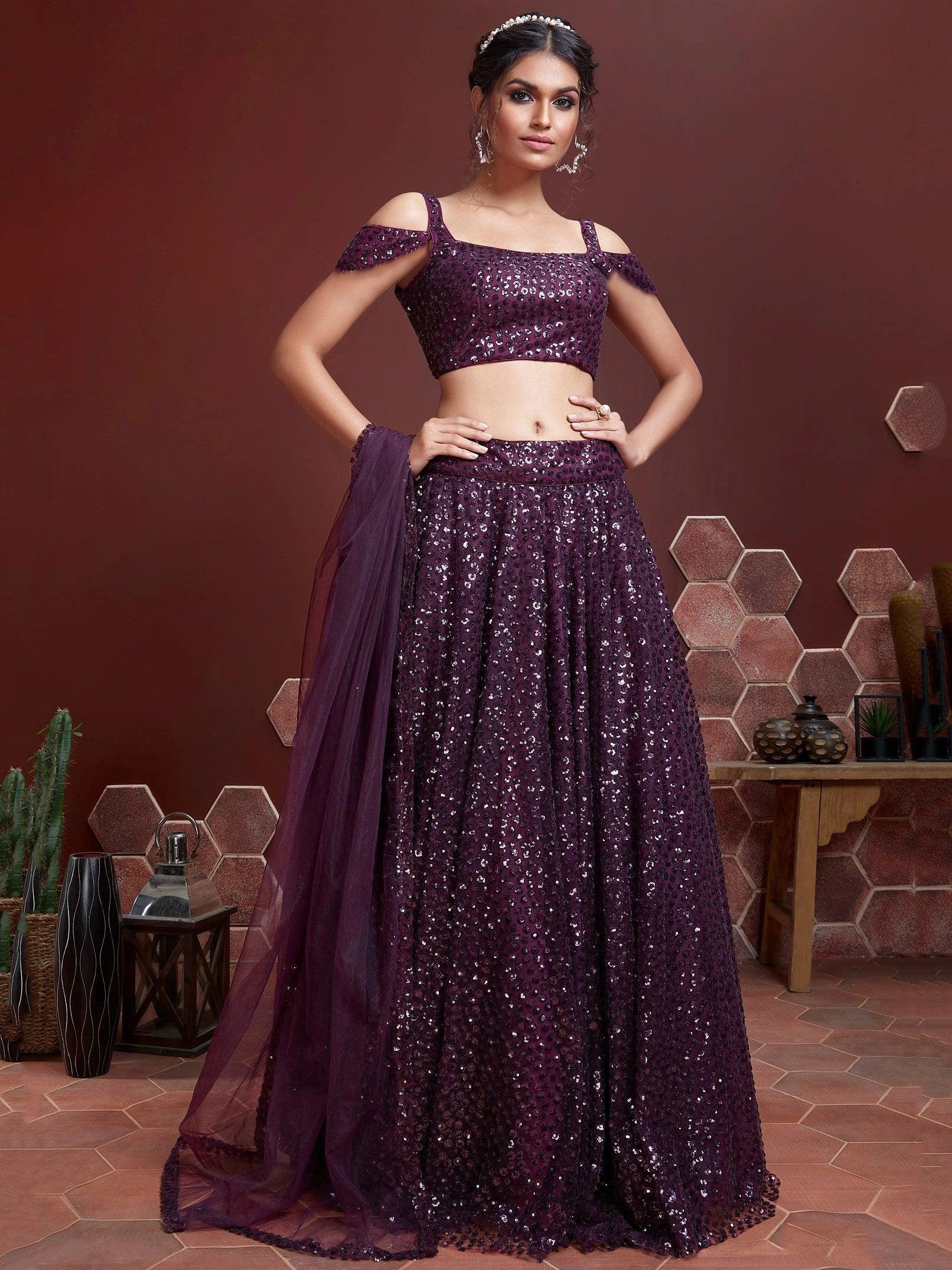 Buy Purple Sequins Embroidered Net Lehenga Choli Online At Zeel Clothing
