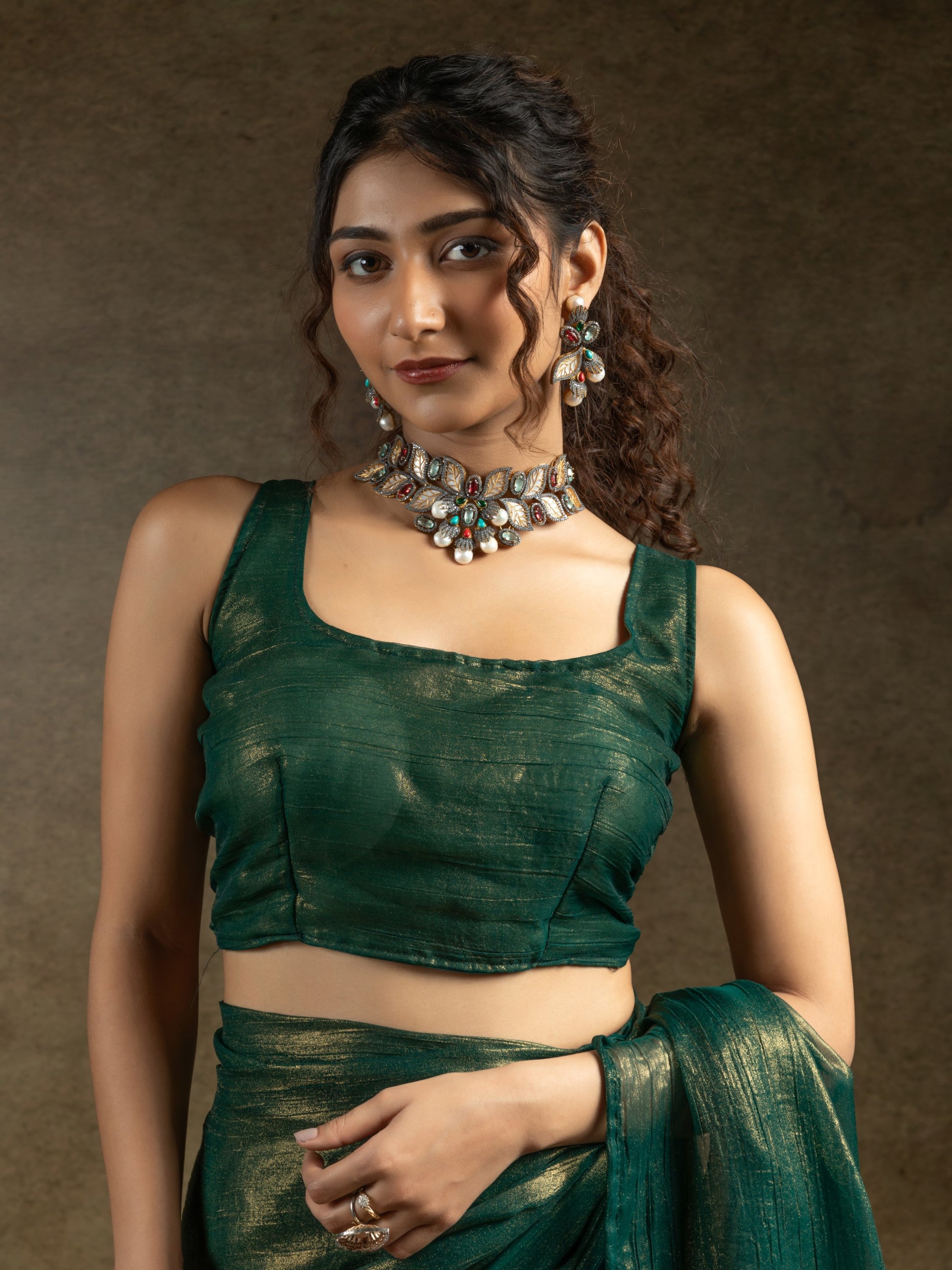 Stunning Green Chiffon Party Wear Pre-Stitched Saree With Blouse