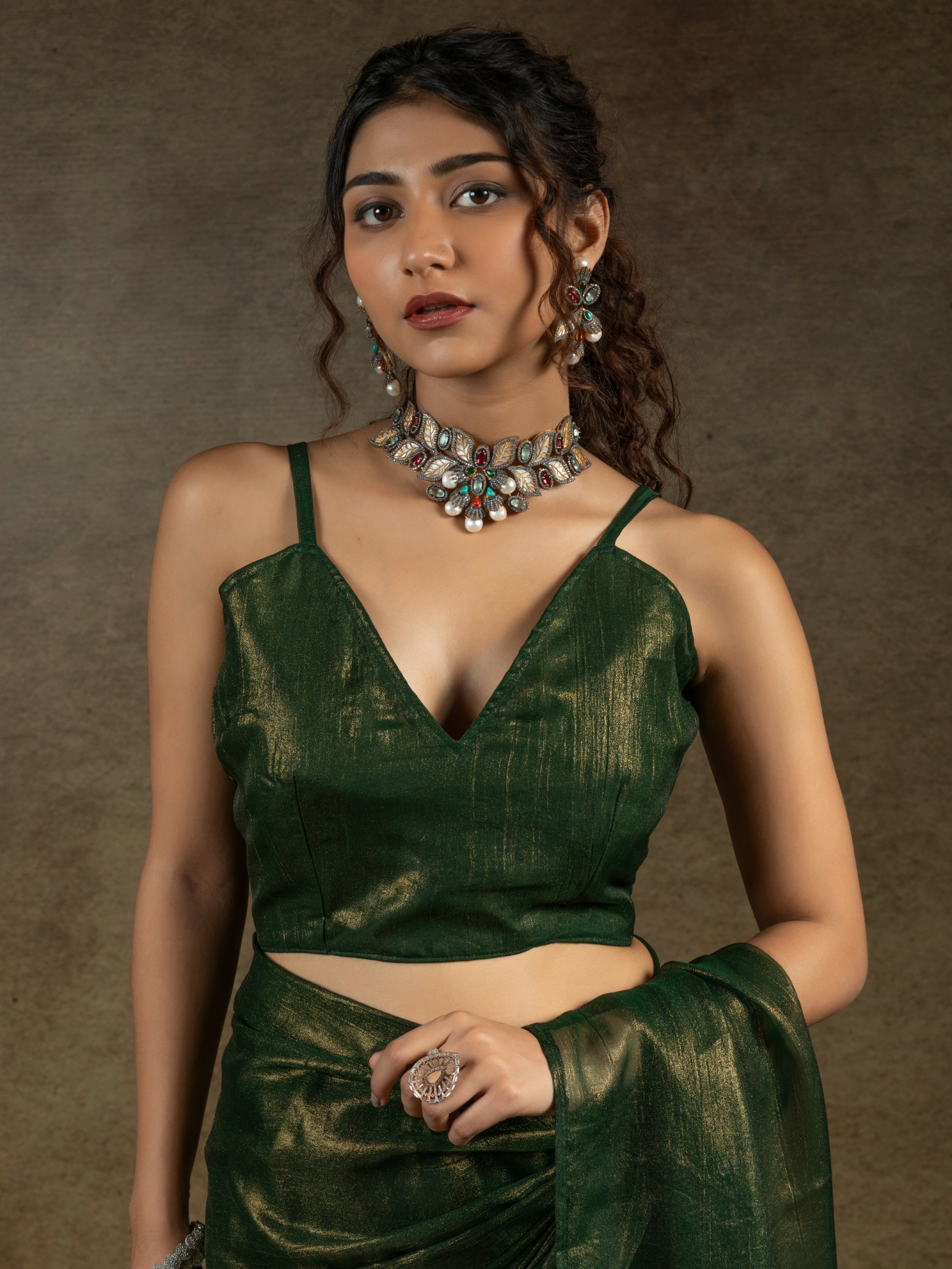 Amazing Green Chiffon Bollywood Pre-Stitched Saree With Blouse