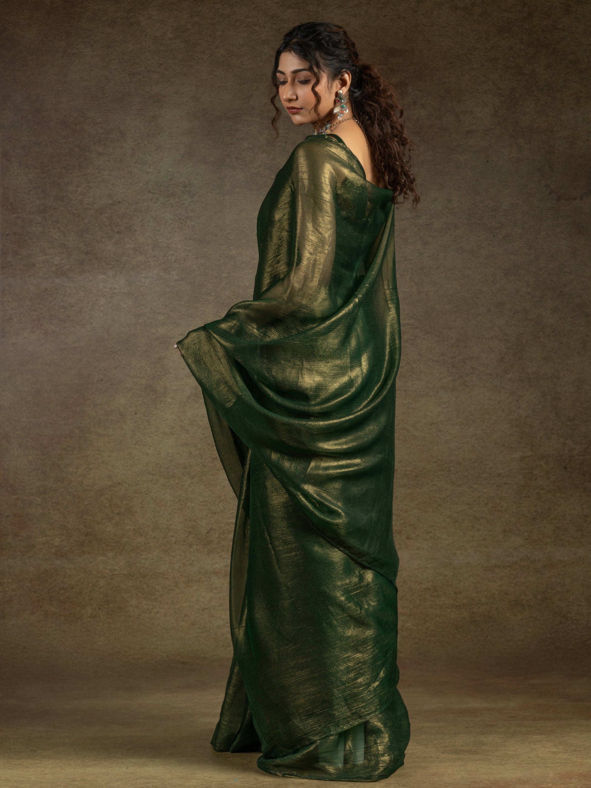 Amazing Green Chiffon Bollywood Pre-Stitched Saree With Blouse