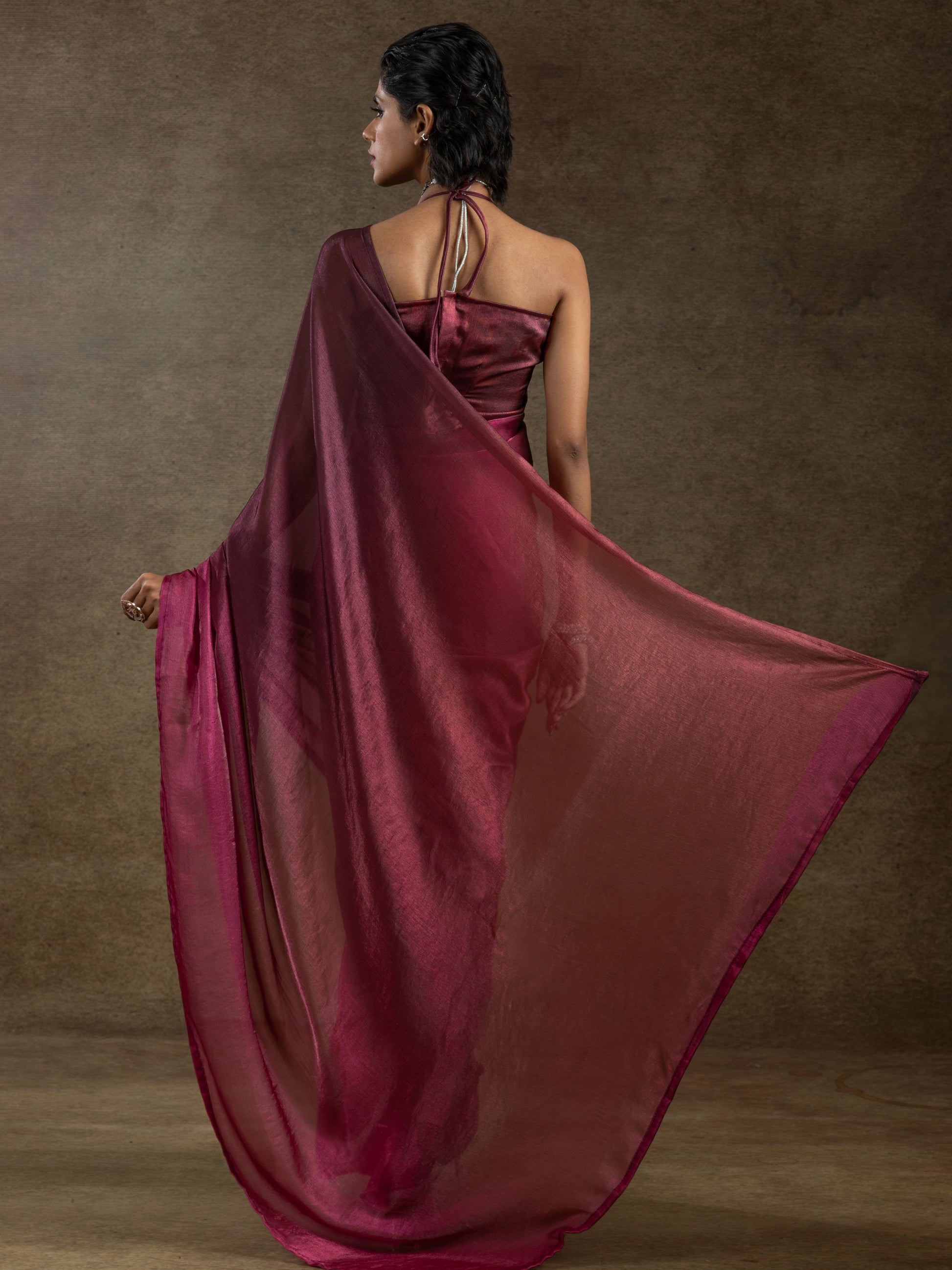 Mesmerizing Magenta Satin Designer Pre-Stitched Saree With Blouse