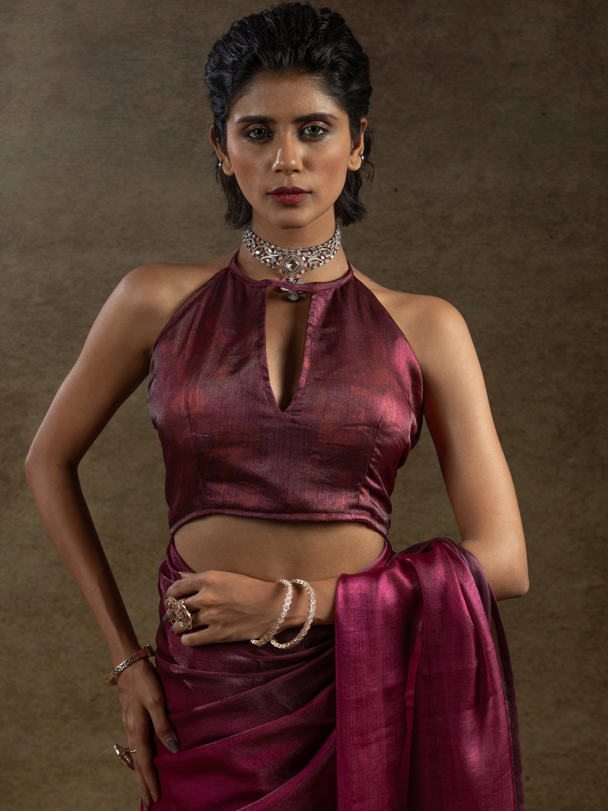 Mesmerizing Magenta Satin Designer Pre-Stitched Saree With Blouse