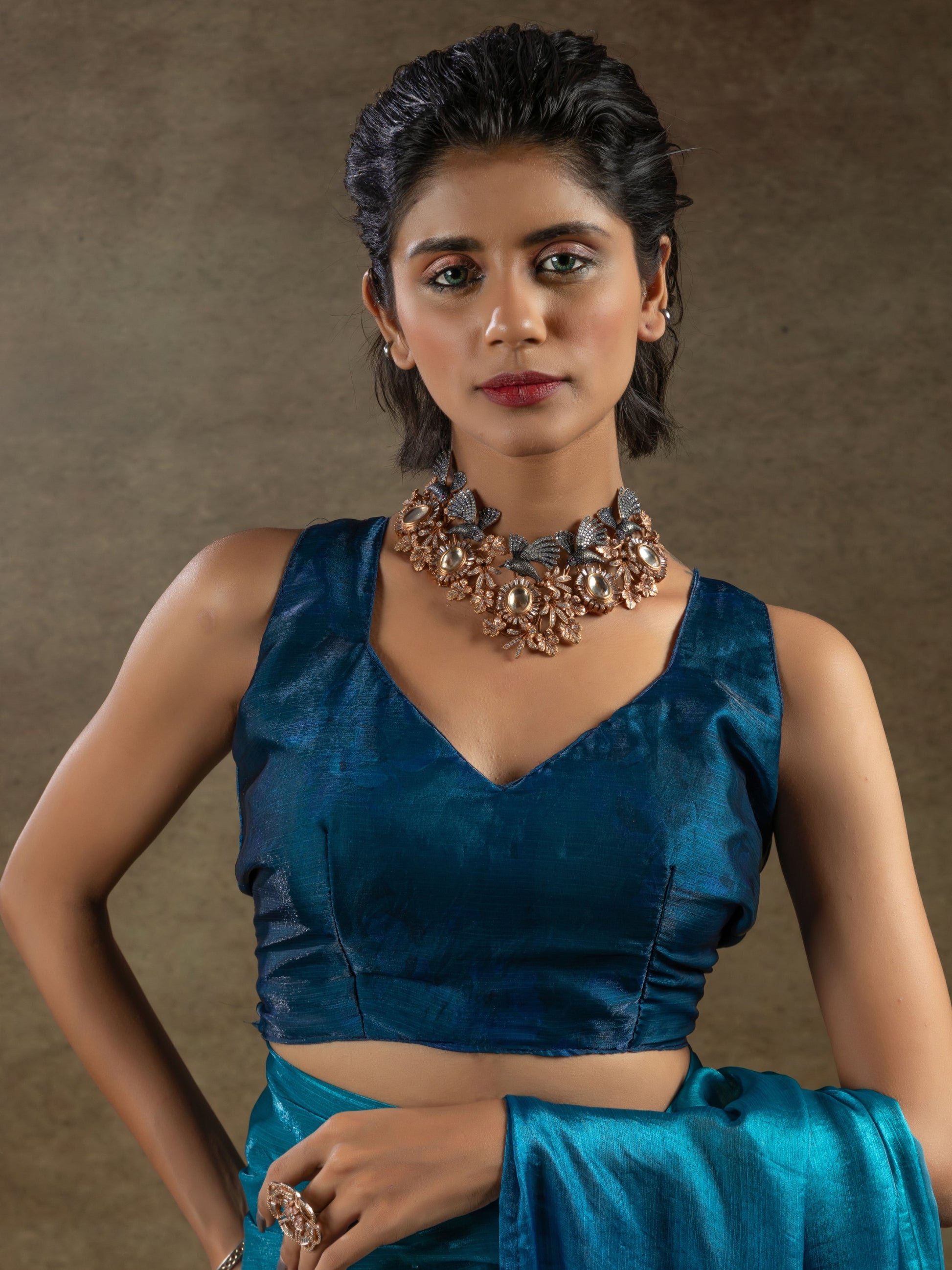 Spectacular Teal Blue Satin Party Wear Pre-Stitched Saree With Blouse