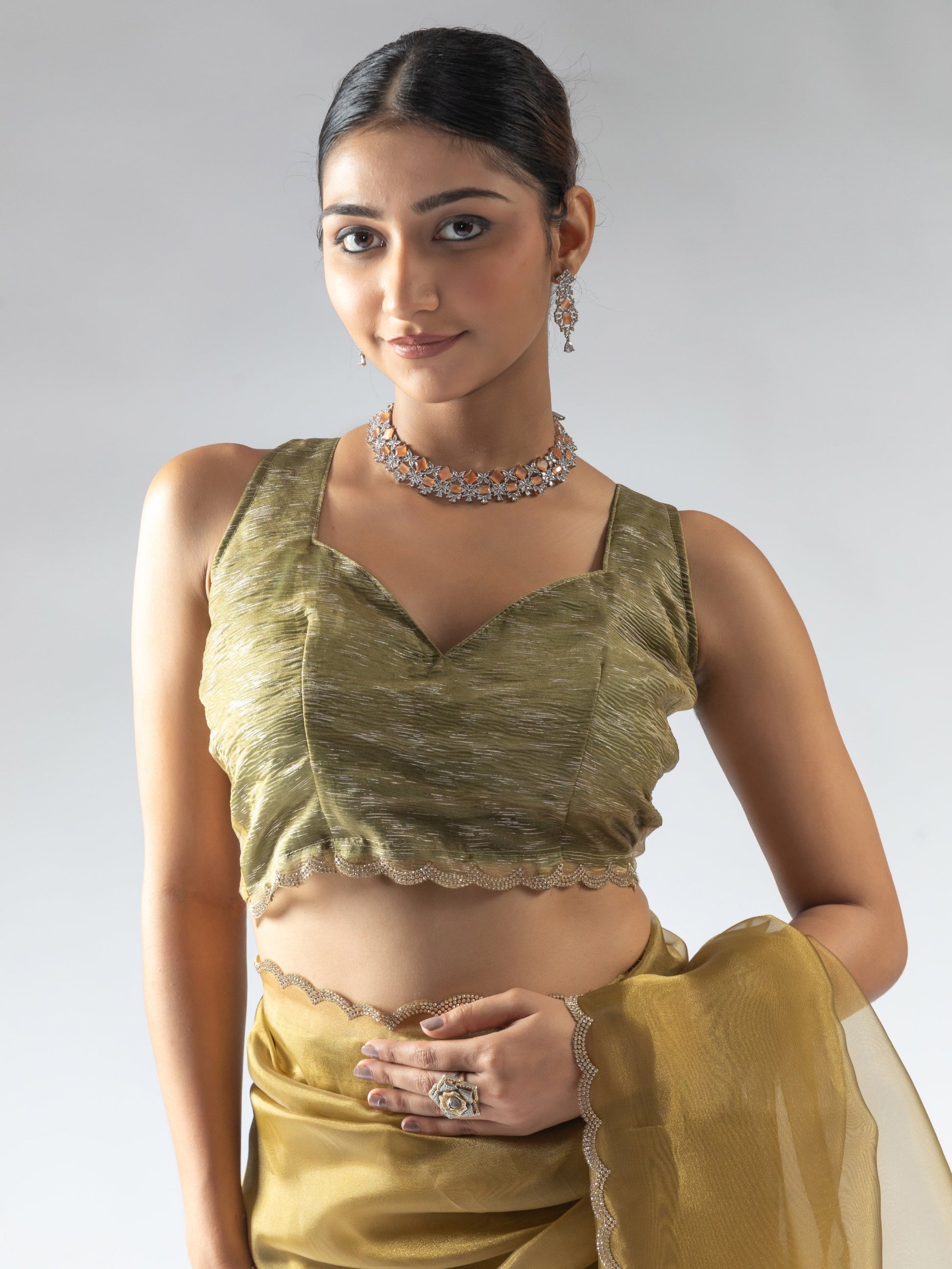 Attractive Mustard Yellow Border Work Organza Event Wear Pre-Stitched Saree