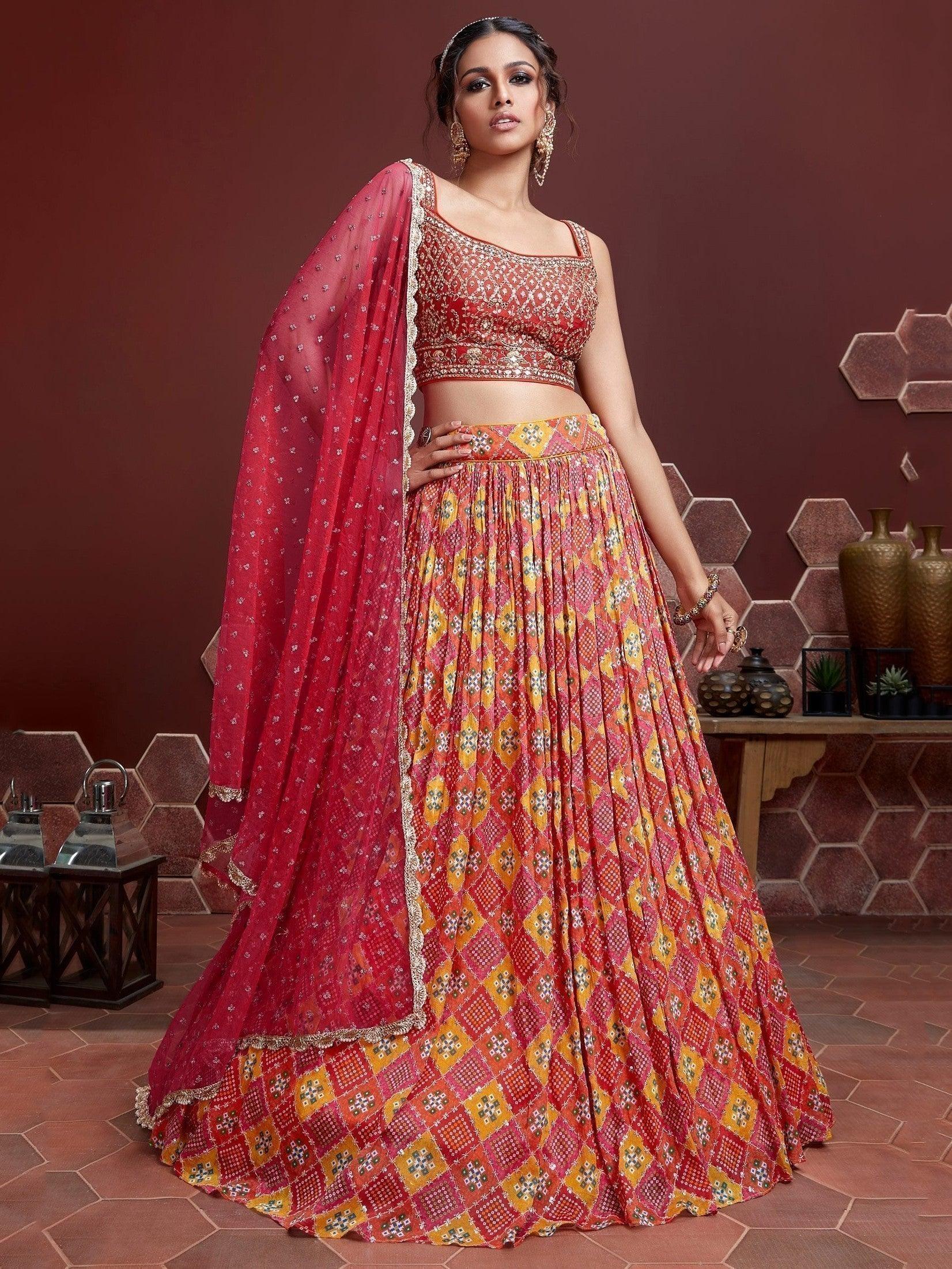 Buy Red Sequins Chinon Silk Lehenga Choli Online At Zeel Clothing