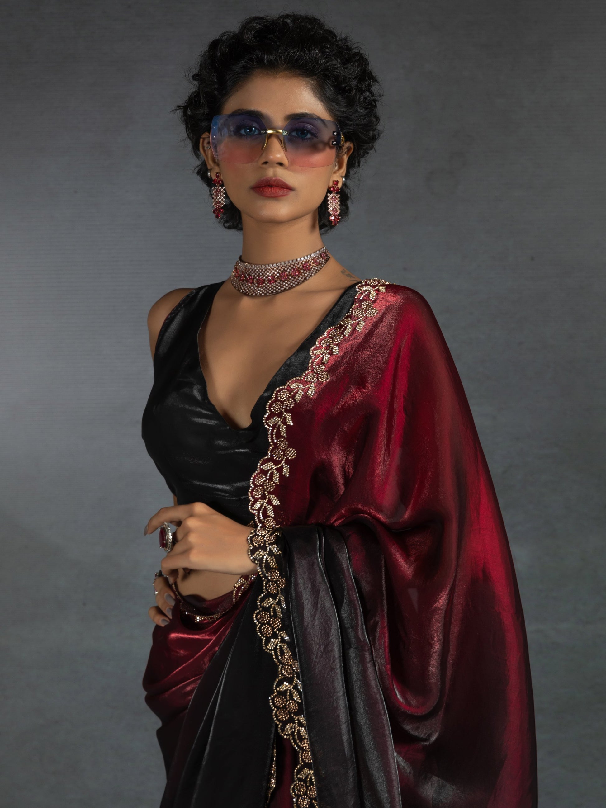 Spectacular Red Shaded Satin Wedding Wear Saree With Blouse