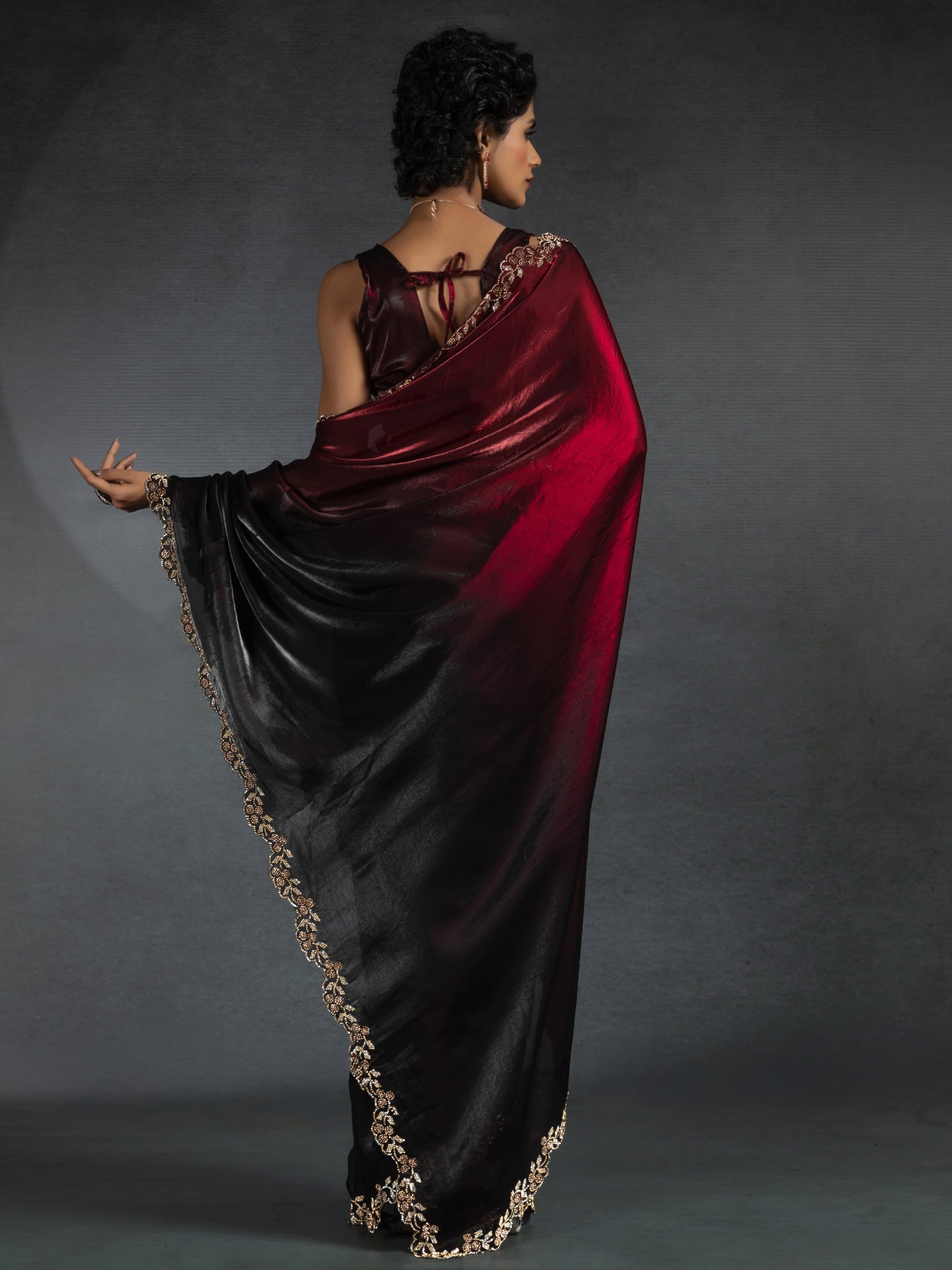 Spectacular Red Shaded Satin Wedding Wear Saree With Blouse