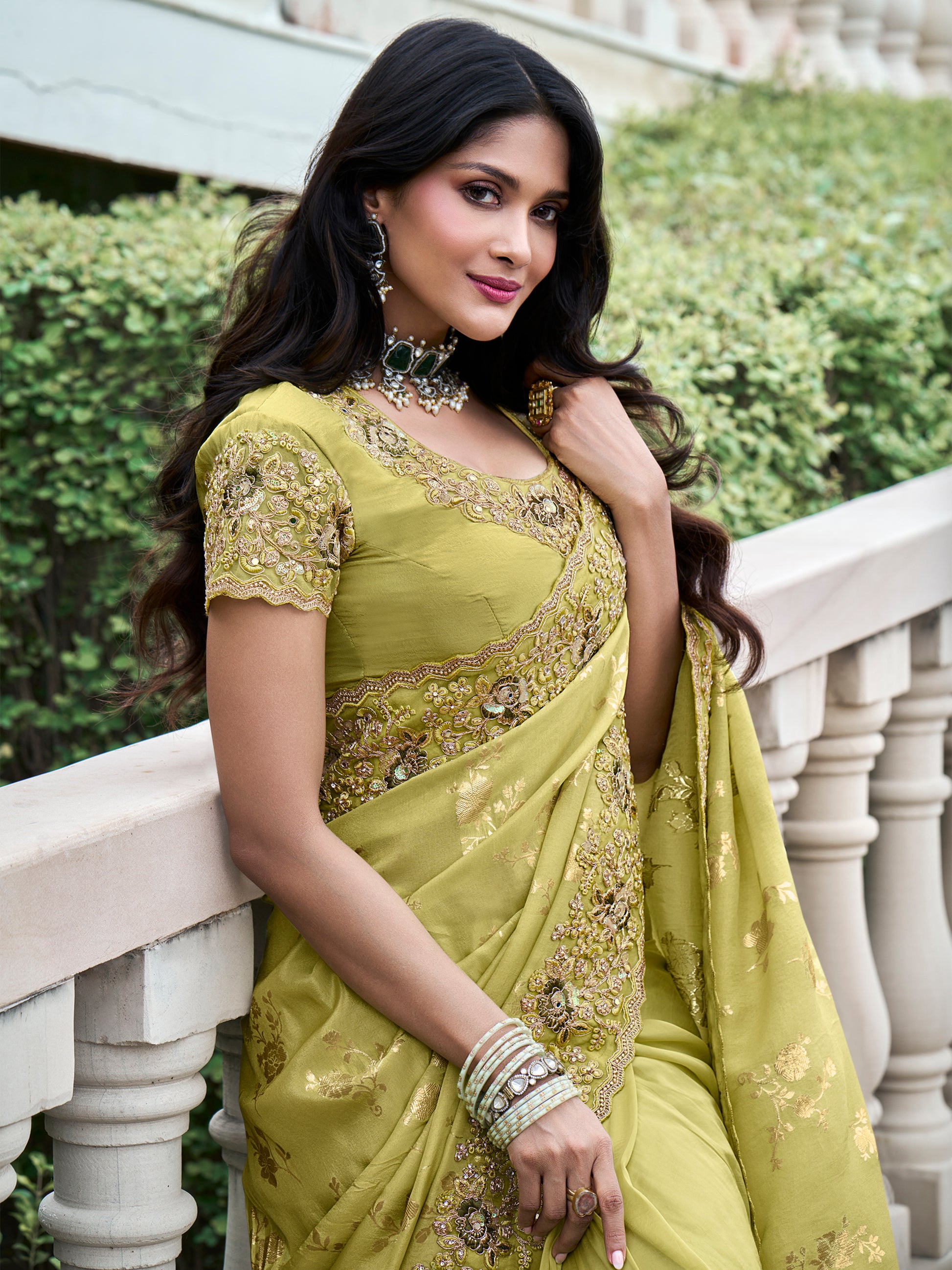 Precious Green Zari Weaving Organza Silk Saree With Blouse