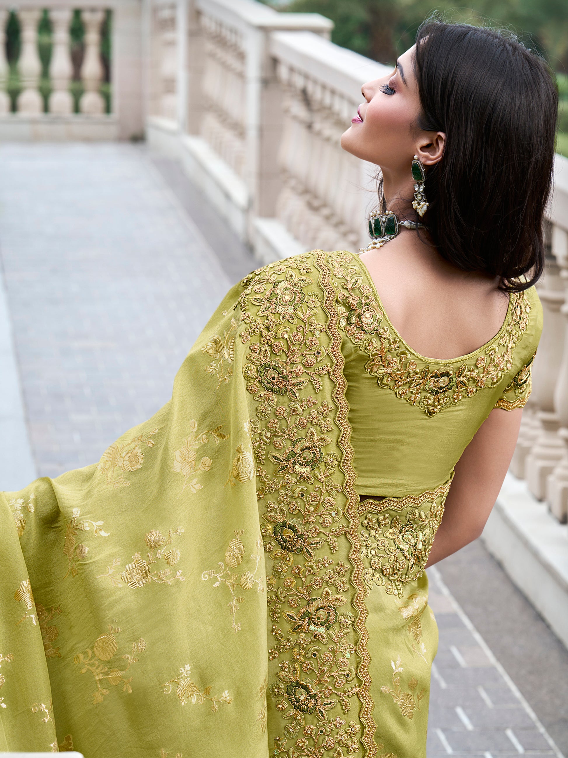 Precious Green Zari Weaving Organza Silk Saree With Blouse
