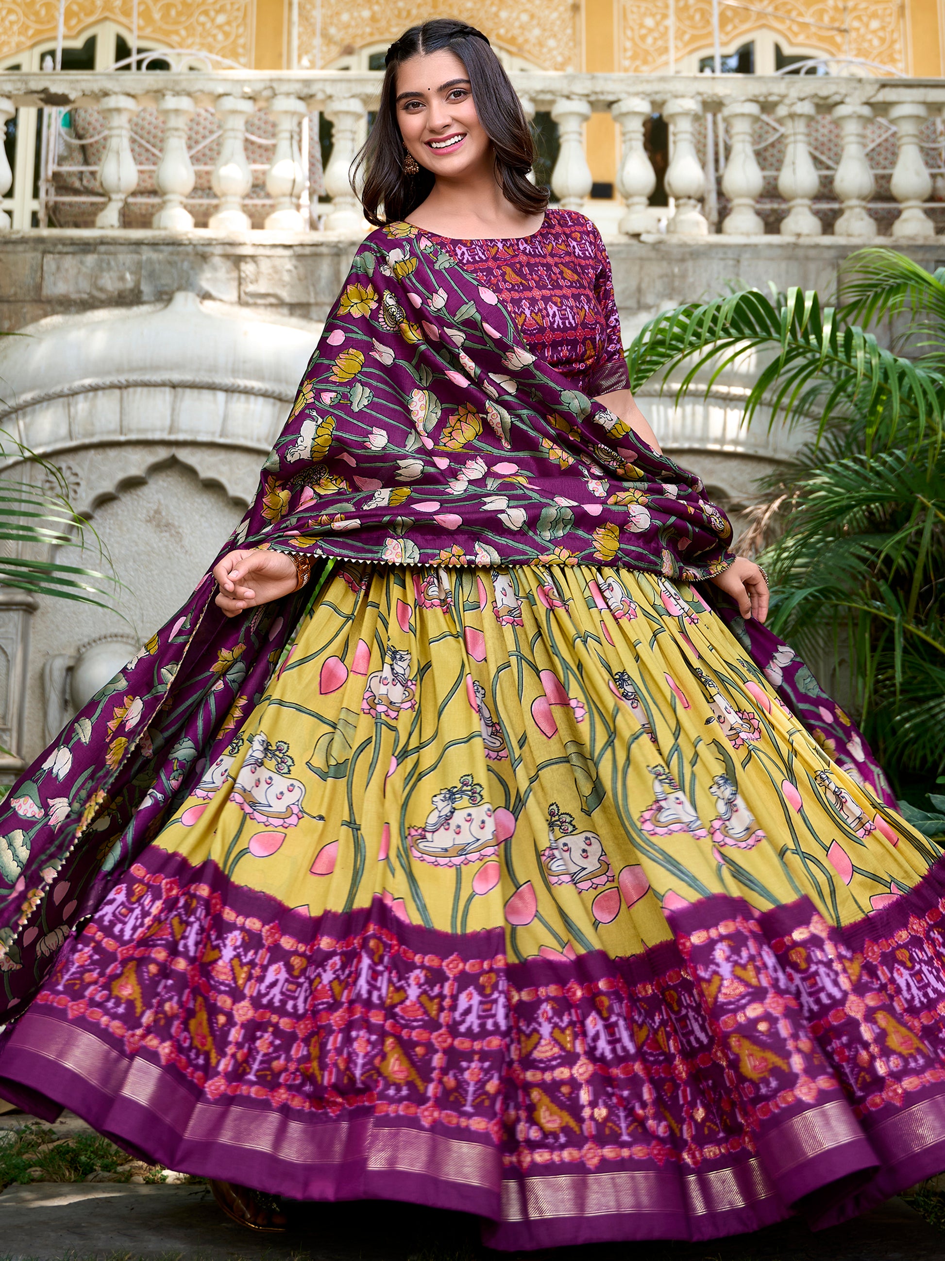 Awesome Yellow Patola Printed Silk Lehenga Choli With Dupatta