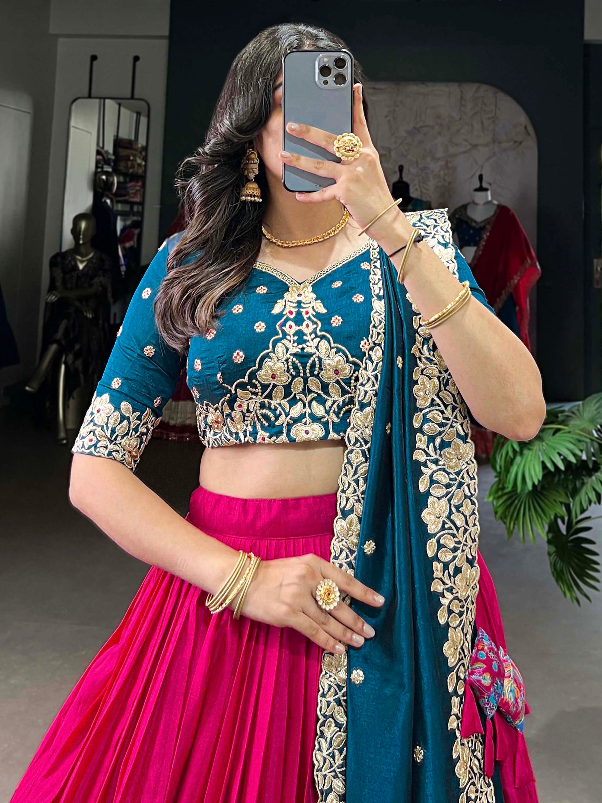 Fabulously Pink Floral Printed Tussar Silk Wedding Lehenga Choli