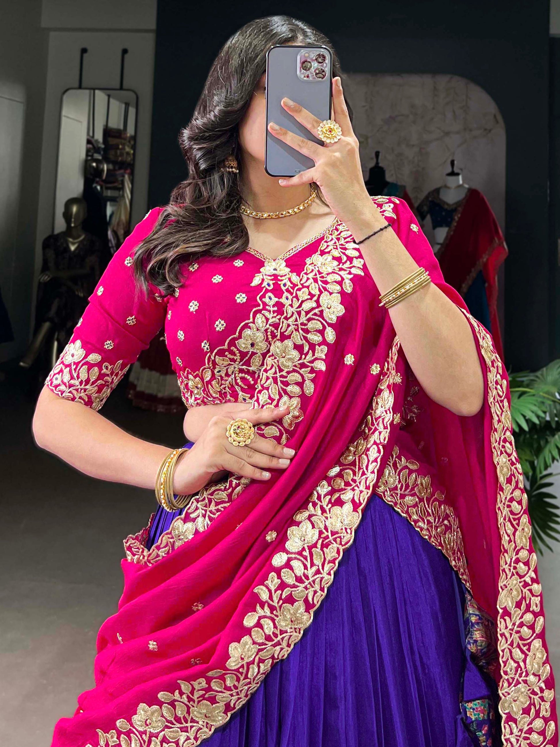 Tantalizing Purple Printed Tussar Silk Festival Wear Lehenga Choli