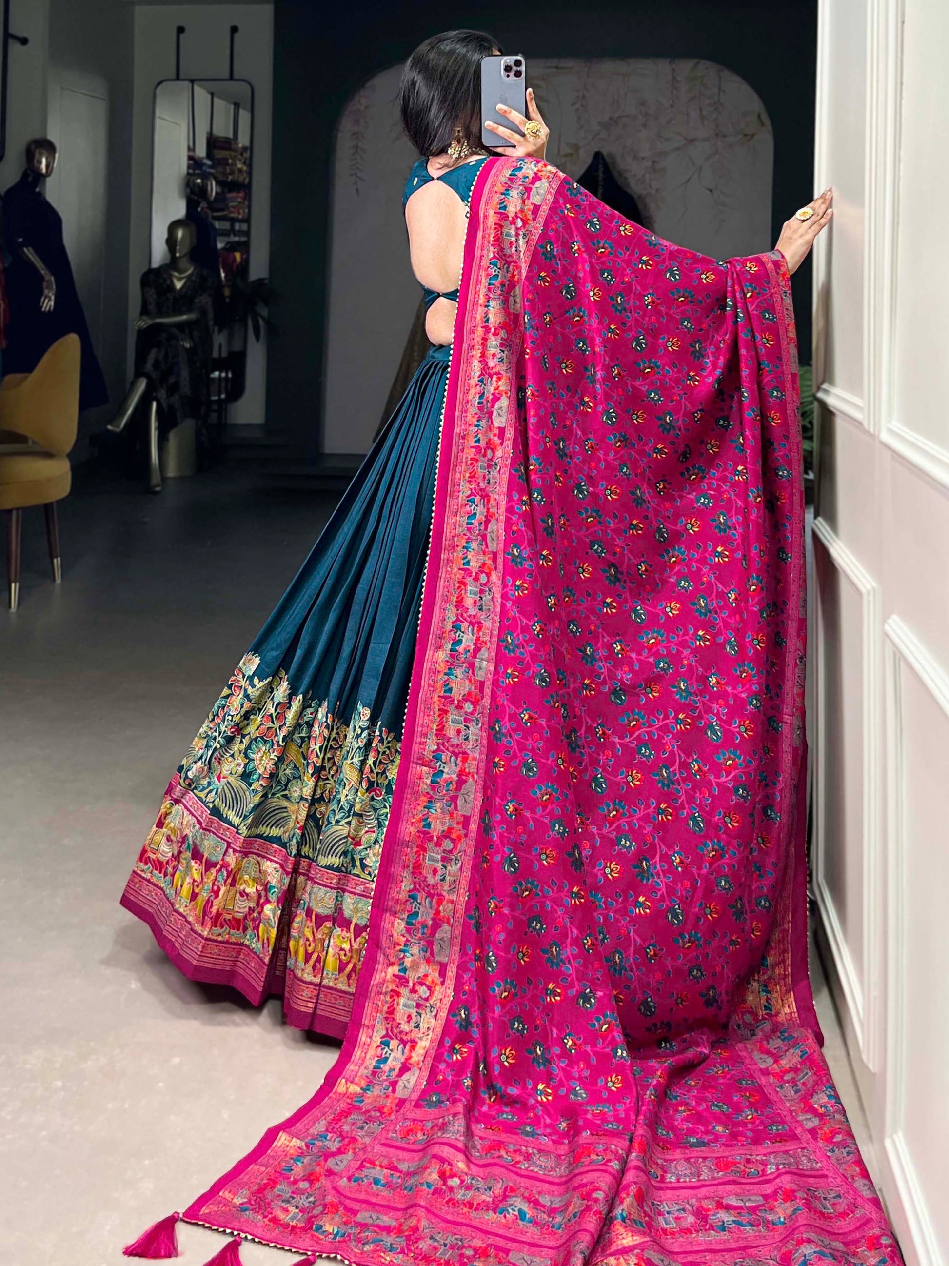 Adorable Blue Foil Work Tussar Silk Traditional Lehenga Choli