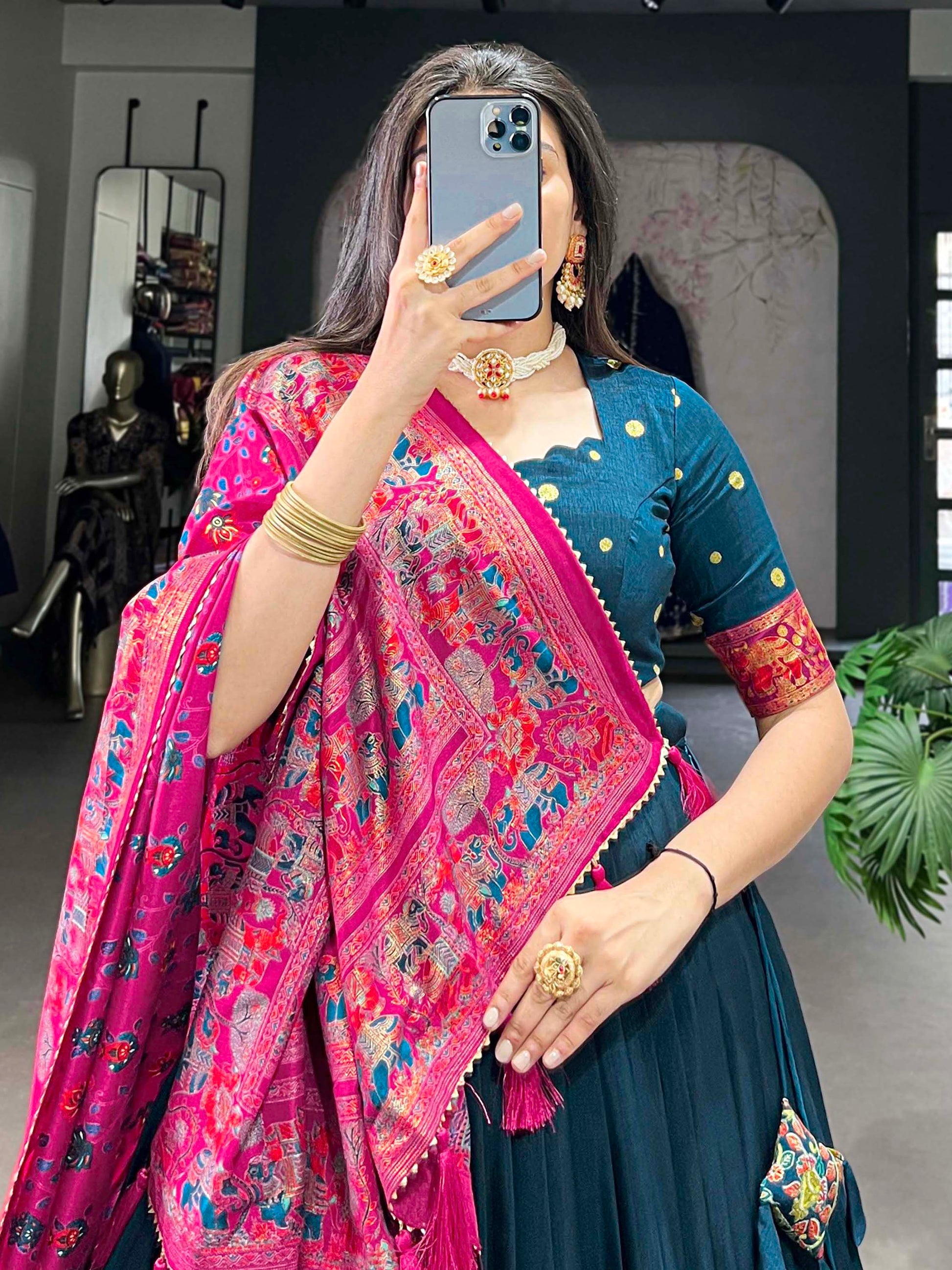 Adorable Blue Foil Work Tussar Silk Traditional Lehenga Choli