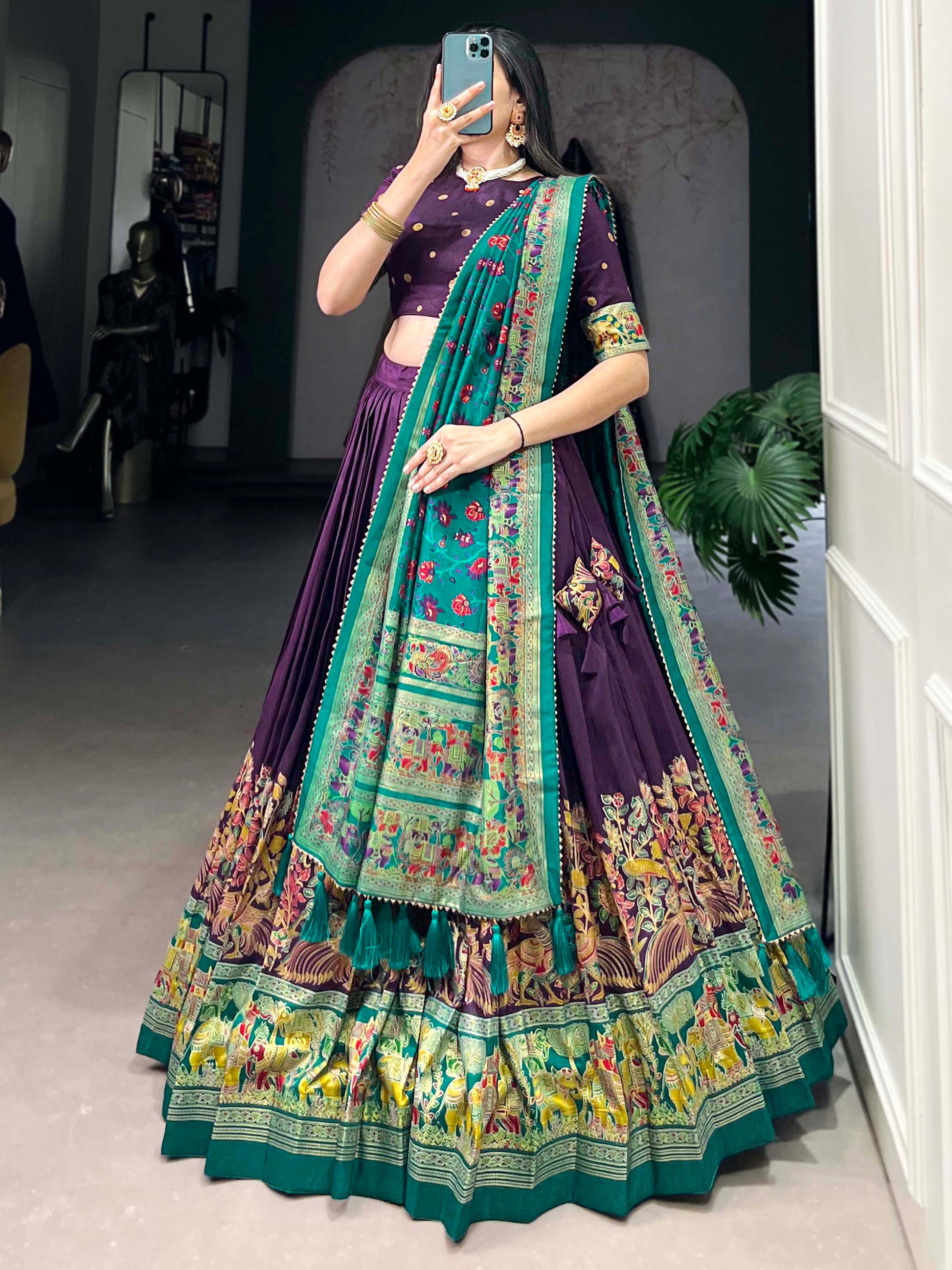 Wonderful Purple Digital Printed Tussar Silk Event Wear Lehenga Choli