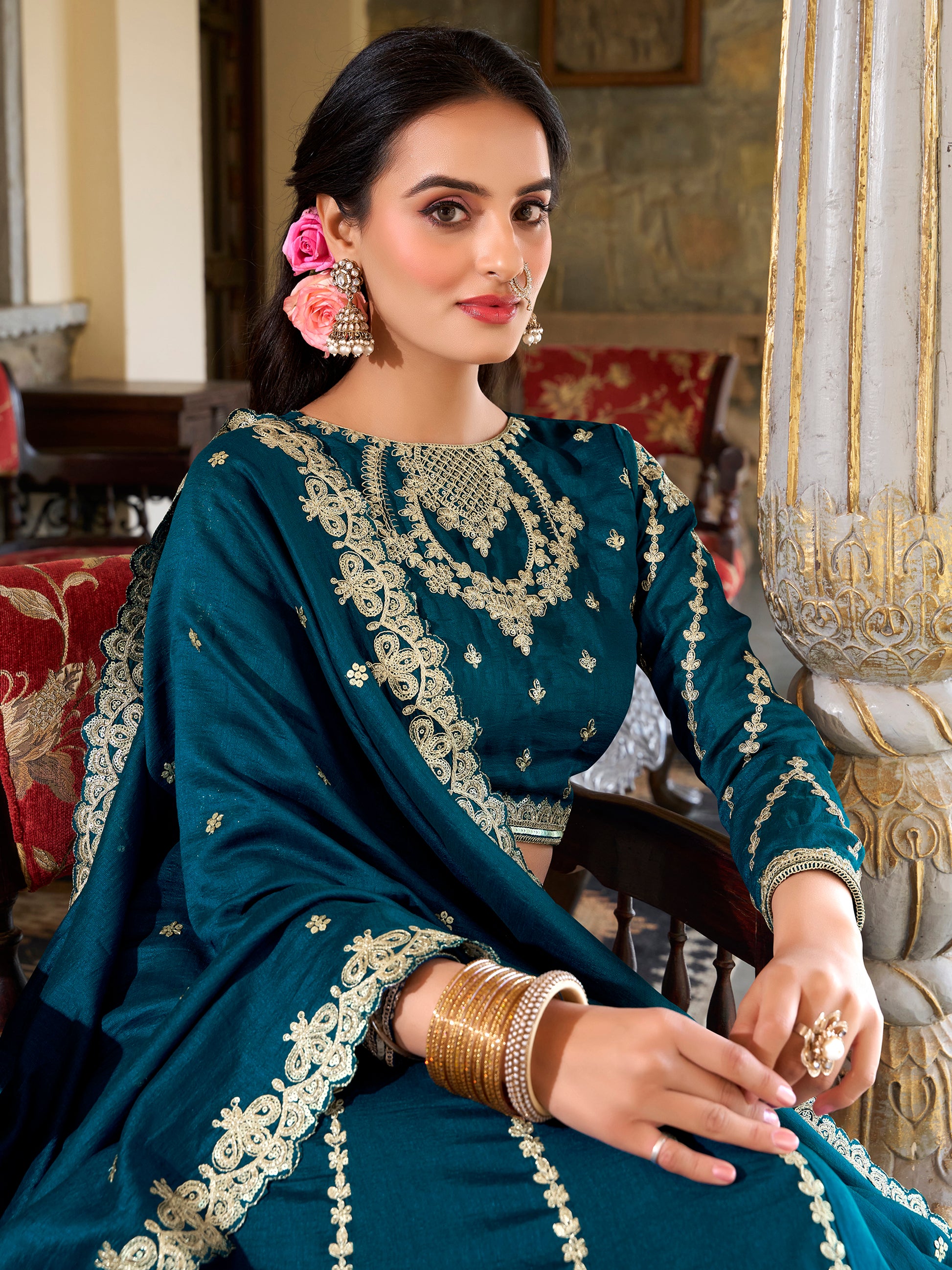 Incredible Blue Thread Embroidered Silk Wedding Lehenga Choli