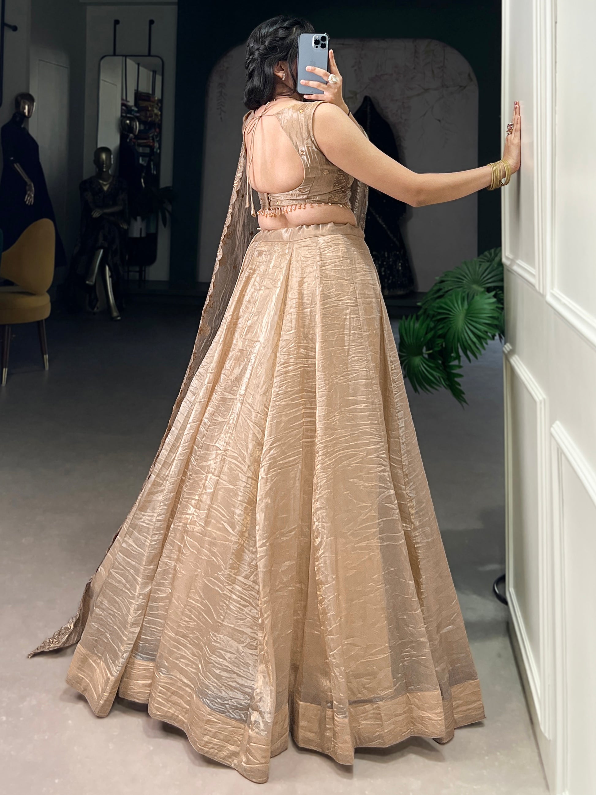 Astonishing Brown Organza Traditional Lehenga Choli With Dupatta