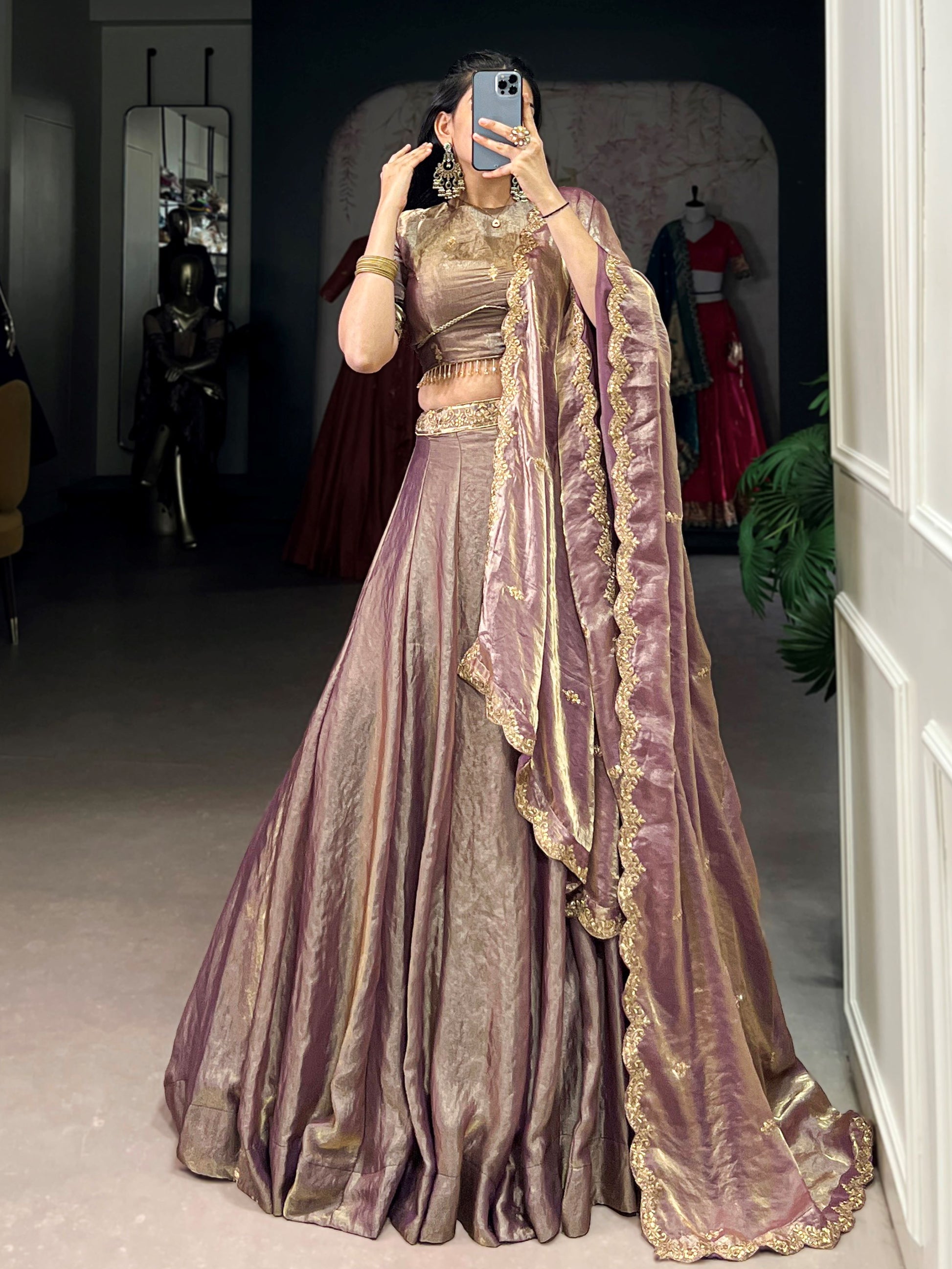 Fabulous Lilac Sequins Work Organza Party Wear Lehenga Choli With Dupatta