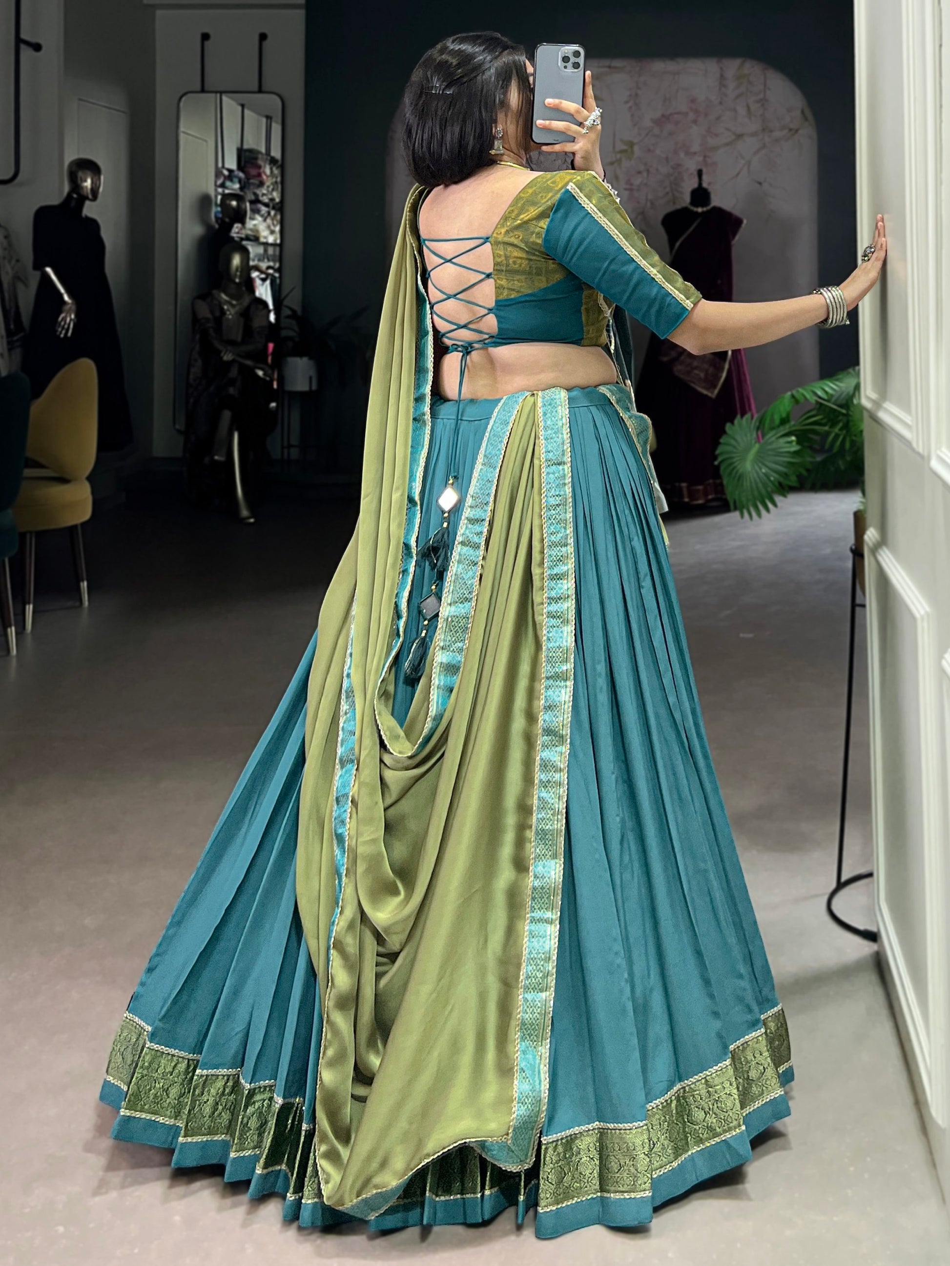 Superb Teal Blue Zari Weaving Rayon Festive Wear Lehenga Choli With Dupatta