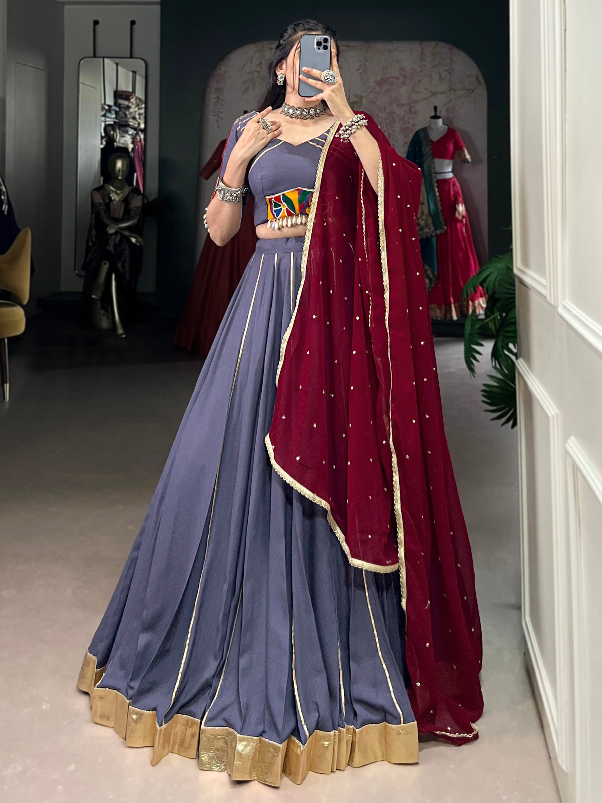 Refreshing Dusty Mauve Lace Work Rayon Traditional Lehenga With Blouse