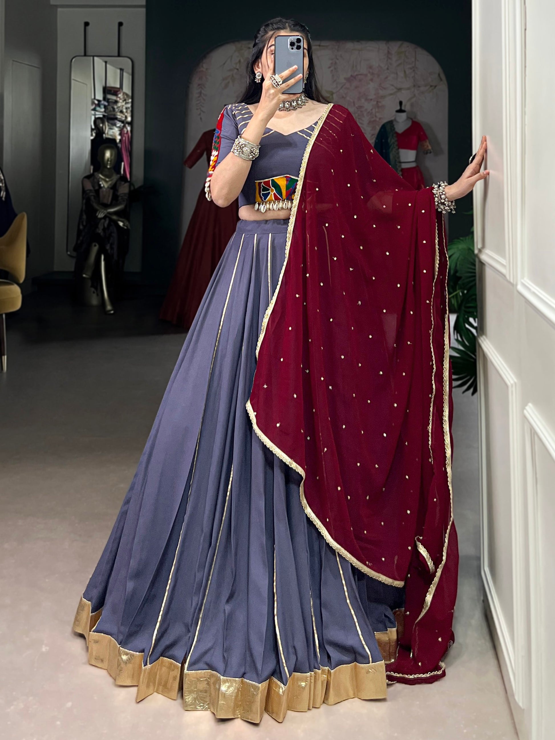 Refreshing Dusty Mauve Lace Work Rayon Traditional Lehenga With Blouse