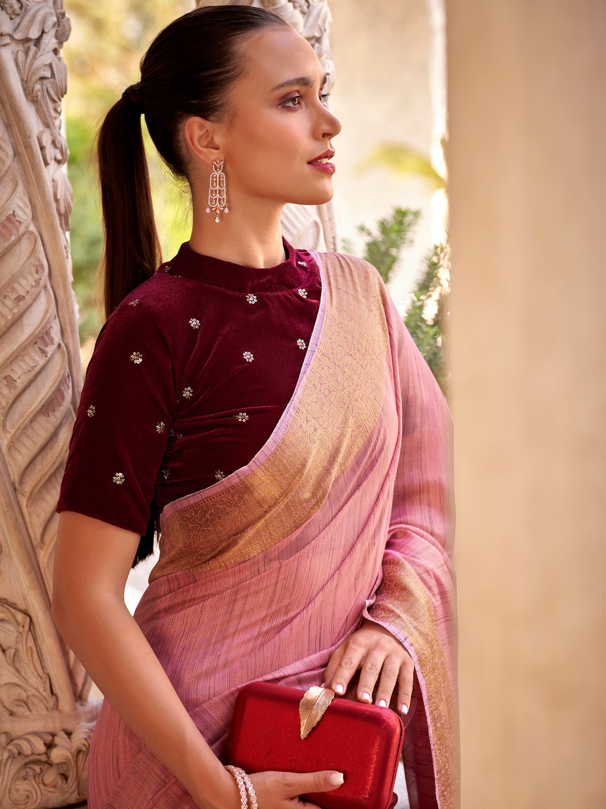 Beautiful Light Mauve Zari Weaving Tissue Silk Traditional Saree