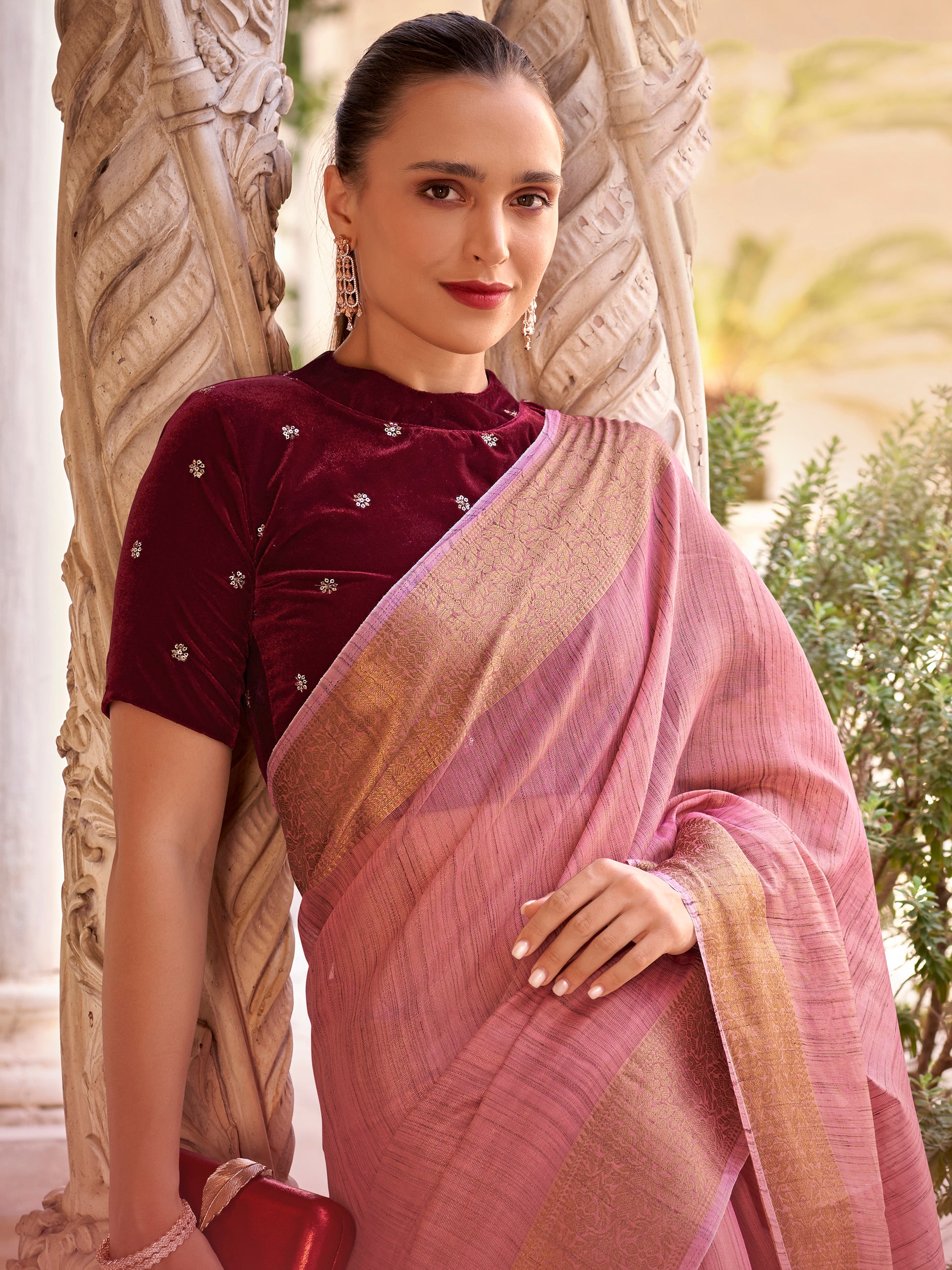 Beautiful Light Mauve Zari Weaving Tissue Silk Traditional Saree