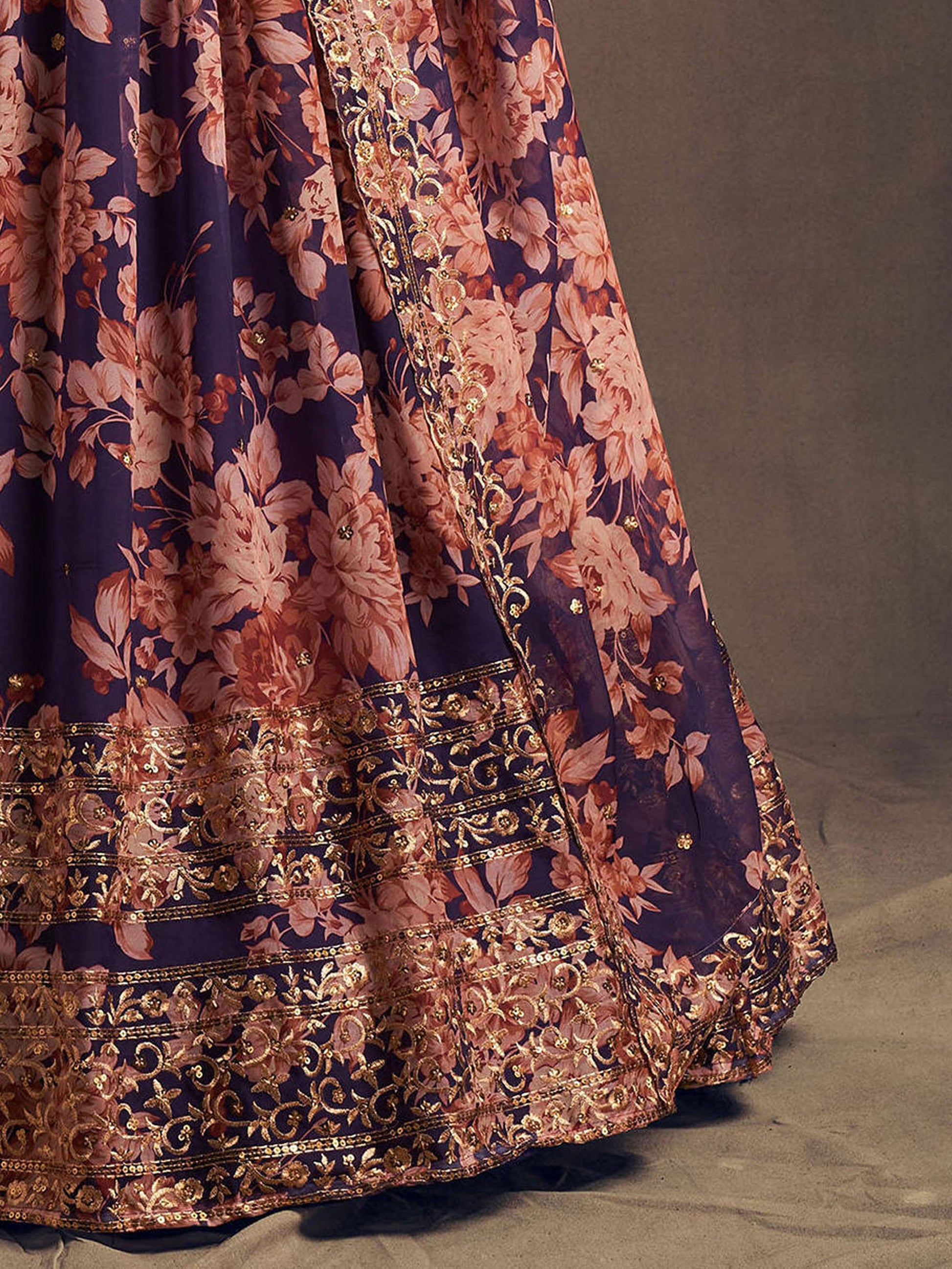 Purple Floral Printed Organza Festival Lehenga Choli