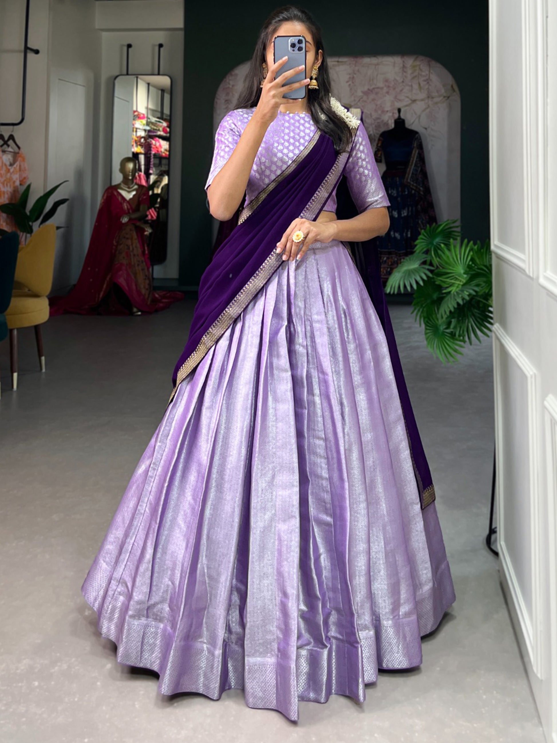 Gorgeous Lavender Weaving Jacquard Traditional Lehenga Choli