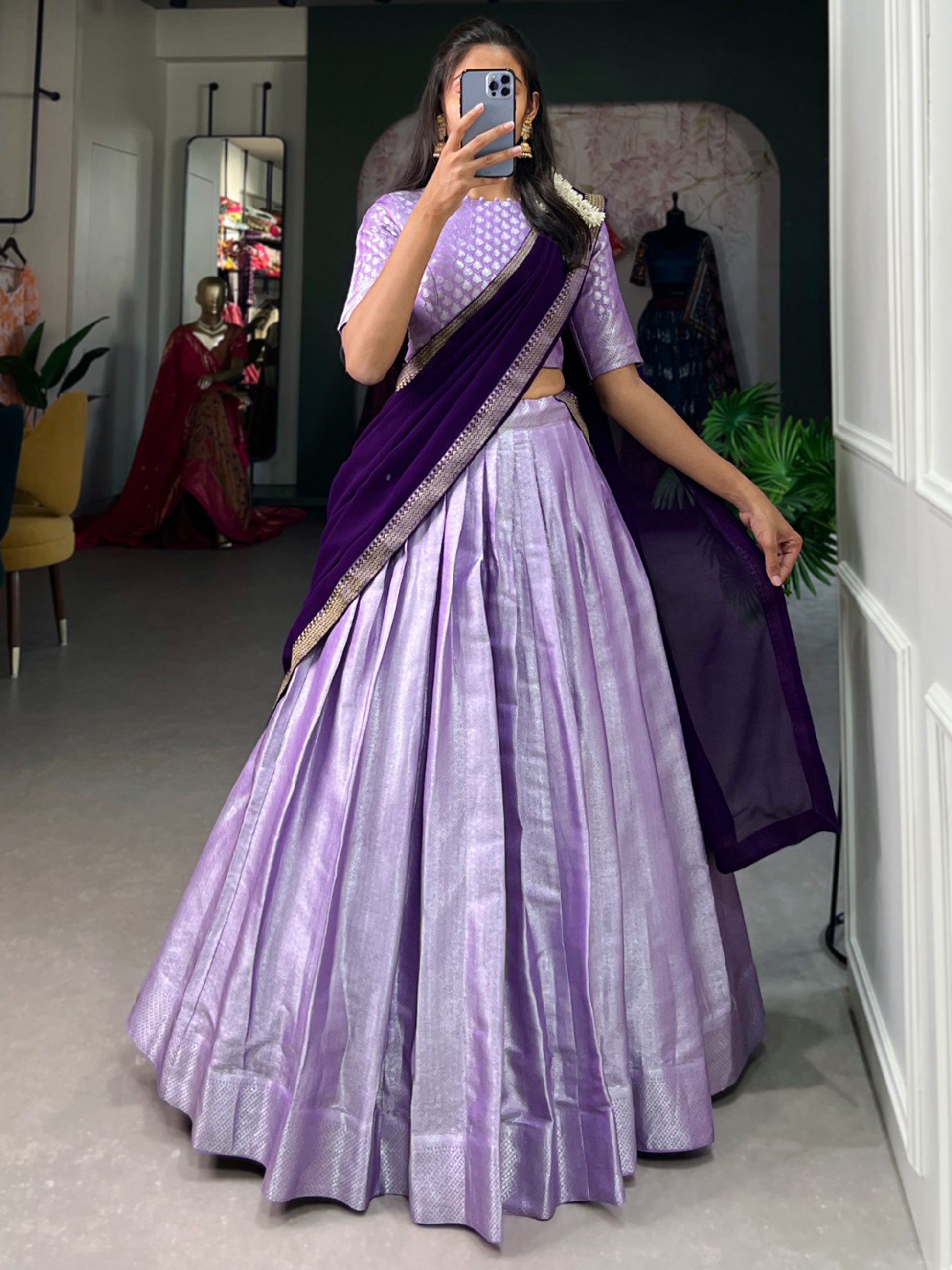 Gorgeous Lavender Weaving Jacquard Traditional Lehenga Choli